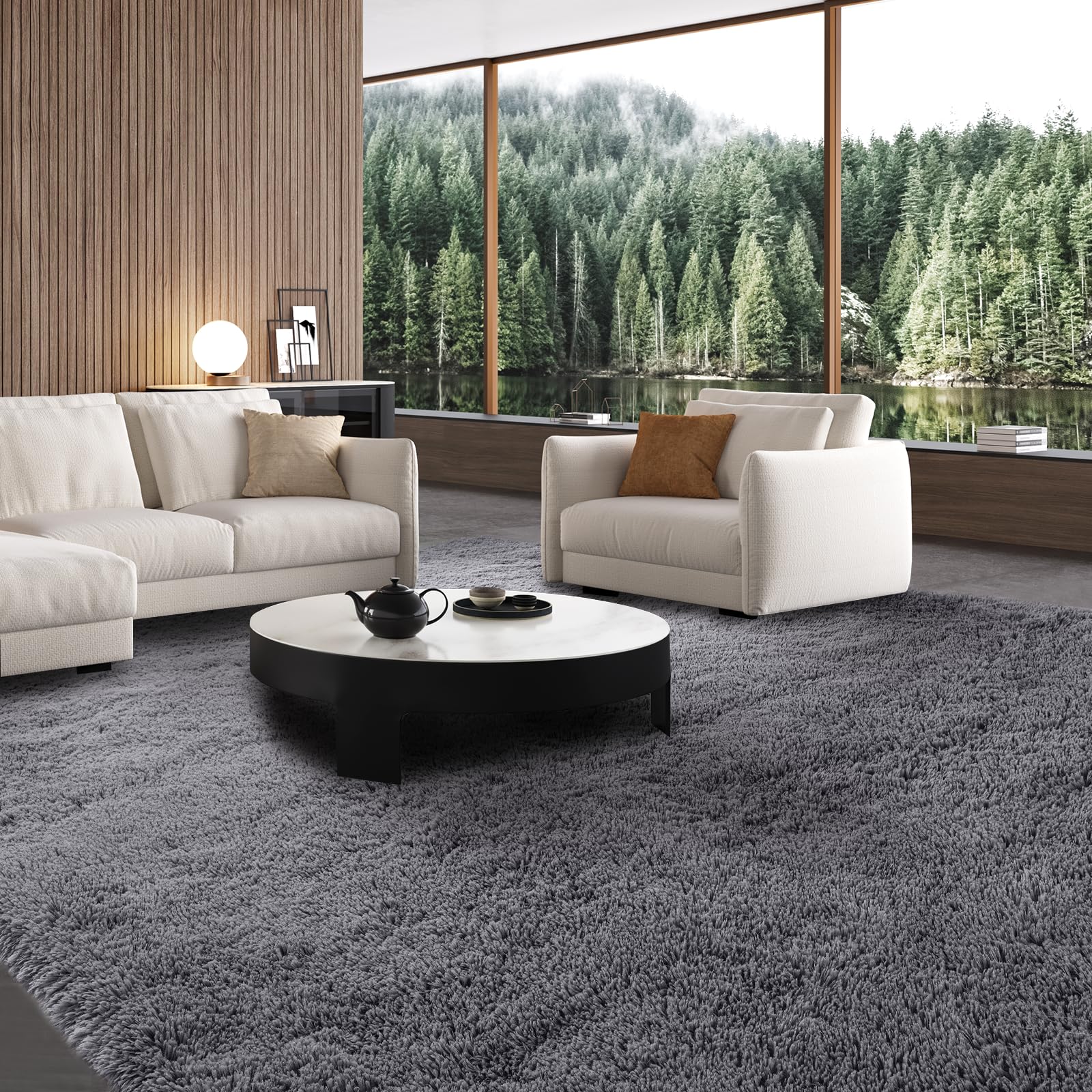 CAIYUECS Shag Area Rug,Indoor Ultra Soft Fluffy Plush Rugs for Bedroom Living Room, Non-Skid Modern Nursery Faux Fur Rugs for Kids Room Home Decor (Tie-Dyed Light Gray, 5x7 Feet)