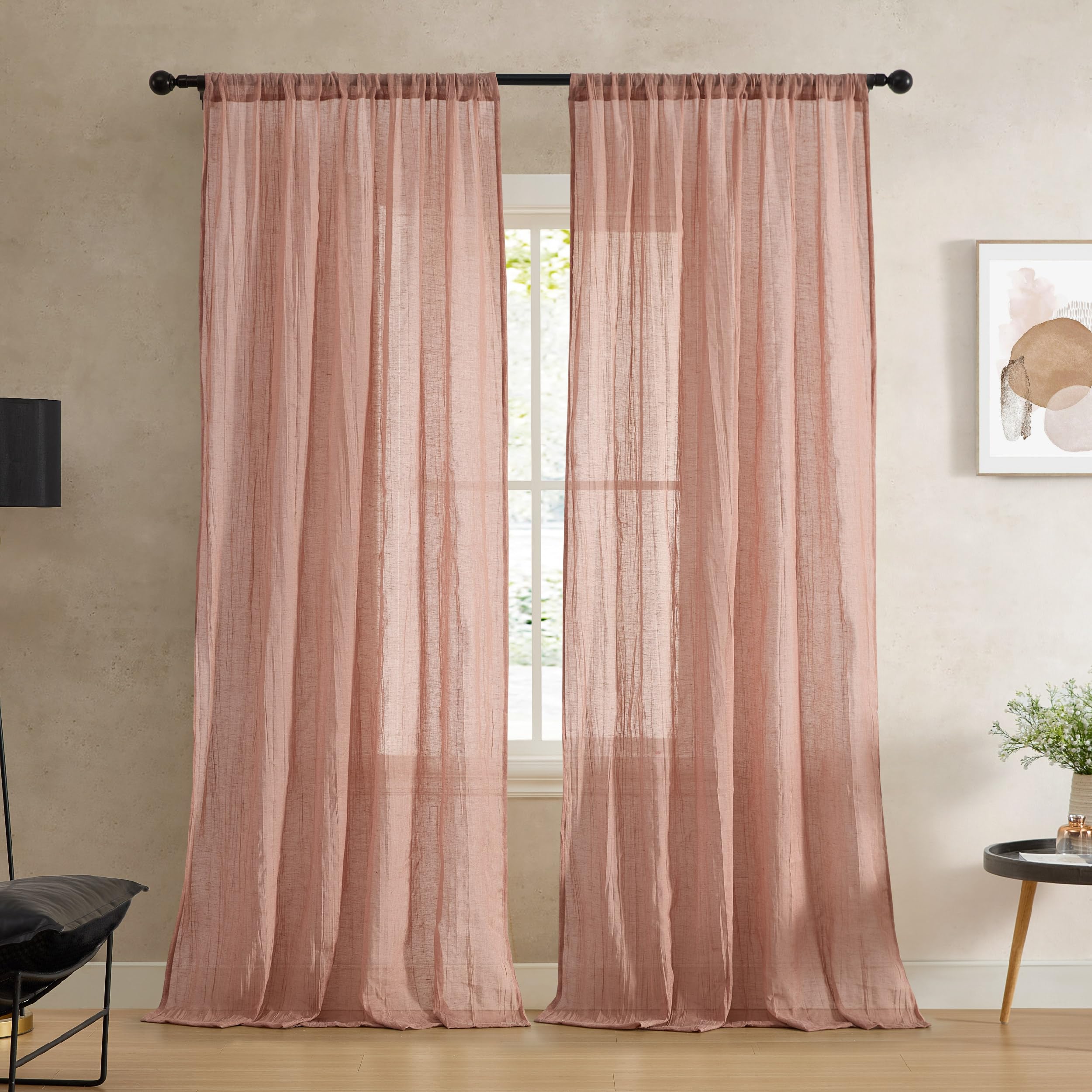 French Connection - Charter Crushed, Window Curtain, Set of 2 Panels, Semi Sheer, Modern Home Decor, Drapes for Living Room, Dining Room, Bedroom, Dorm, Measures 50" x 108", Natural