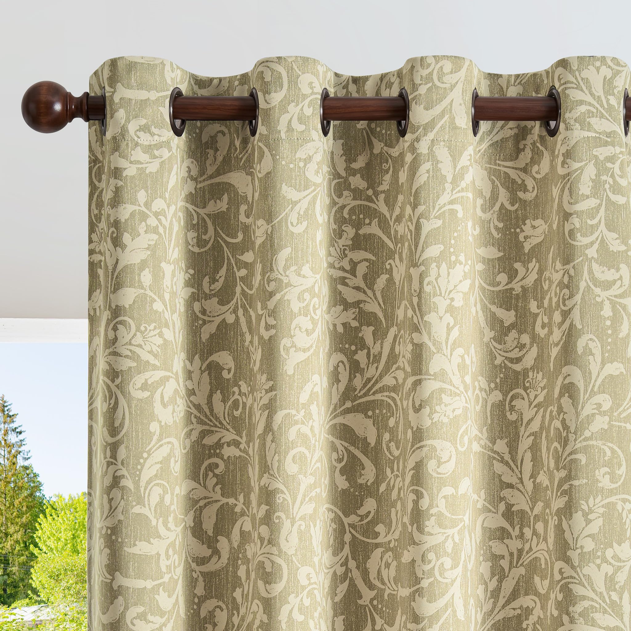 jinchan Vintage Curtains 84 Inch Long Cream Scroll Floral Dusty Blue Curtians for Living Room Bedroom Room Darkenign Drapes Thermal Insulated Classic Traditional Privacy Grommet Top 2 Panels