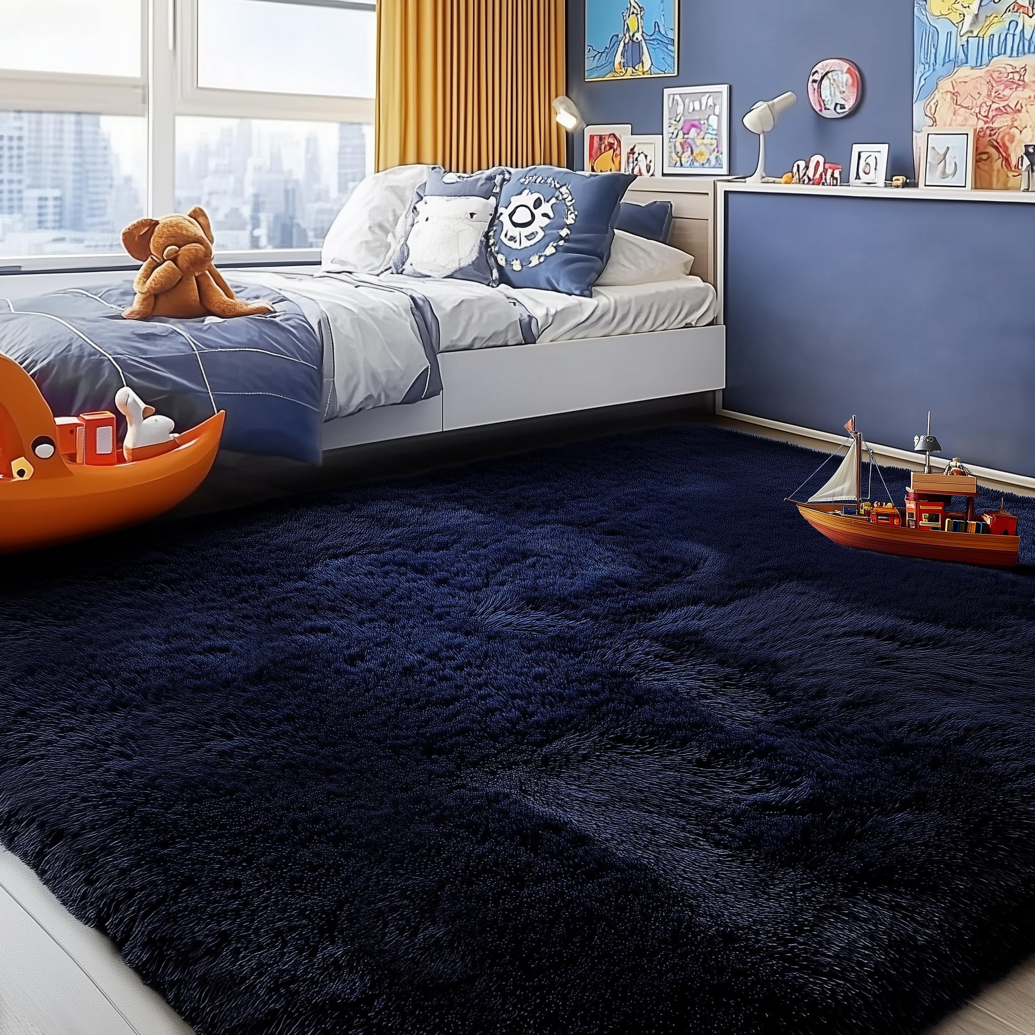 PAGISOFE Abstract Soft Shaggy Rugs for Living Room 5x8 Ft,Tie-Dyed Grey Fluffy Rugs for Kids Room Furry Carpets for Bedroom Room Decor Aesthetic Large Shag Carpet for Boys Girls Dorm Nursery