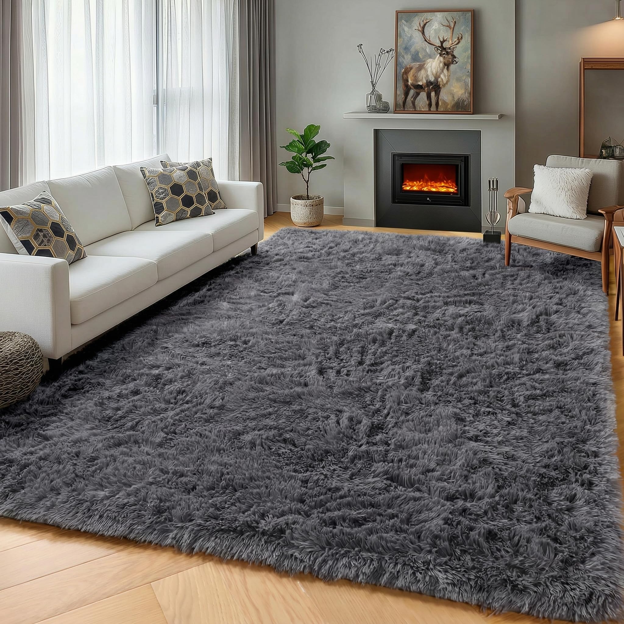 ONASAR Tie-Dyed Dark Grey Round Area Rugs 5ft, Ultra Soft Bedroom Circle Rug for Kids Girls Teen Room, Fluffy Plush Shaggy Carpet Floor Mats for Baby Nursery Living Room Playroom Home Decor