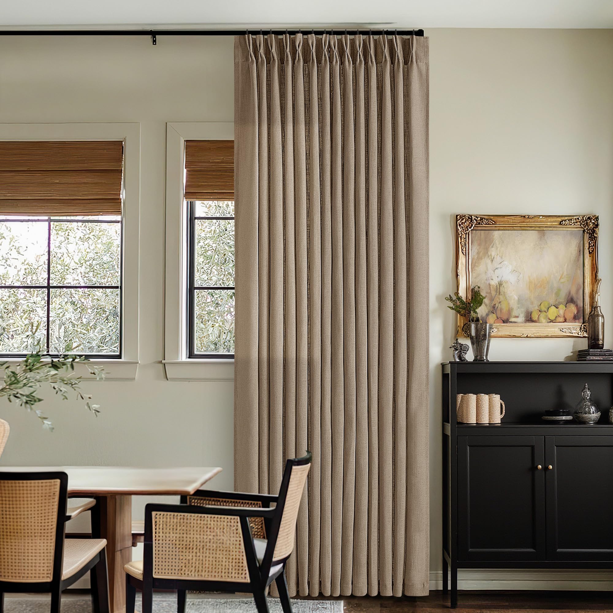 Dutch Cocoa Pinch Pleated Linen Curtains 84 Inches Long 60 Inch Width Linen Blend Light Filtering Window Curtains 84 Inch for Living Room Bedroom Patio Pinch Pleat Drapes Hooks Rings 1 Panel 60Wx84L