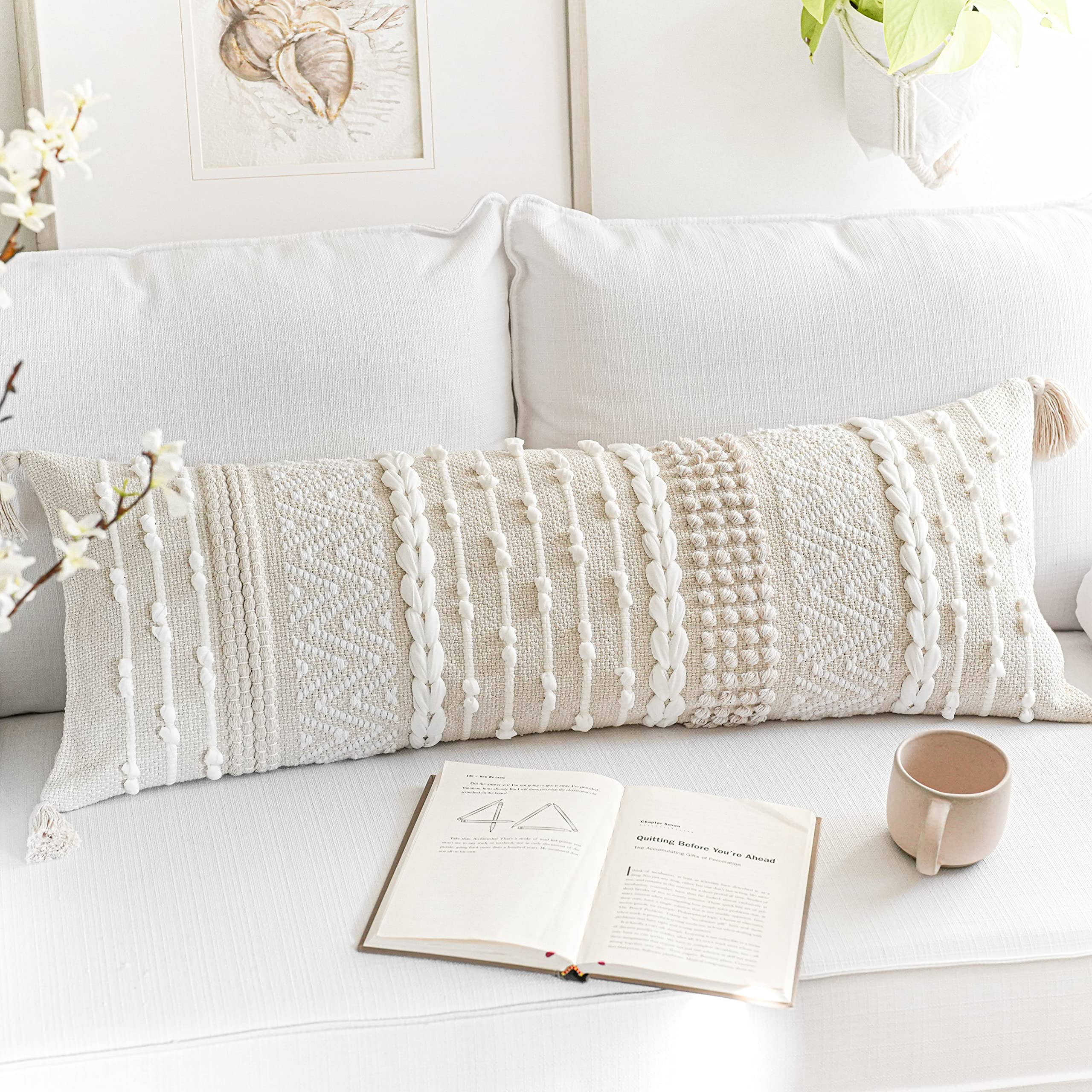 BlissBlush Gray Decorative Throw Pillow Cover 20X20, Boho Accent Pillow for Couch, Square Modern Farmhouse Pillowcase for Living Room Couch Sofa Cushion Home Décor (Pack of 1)