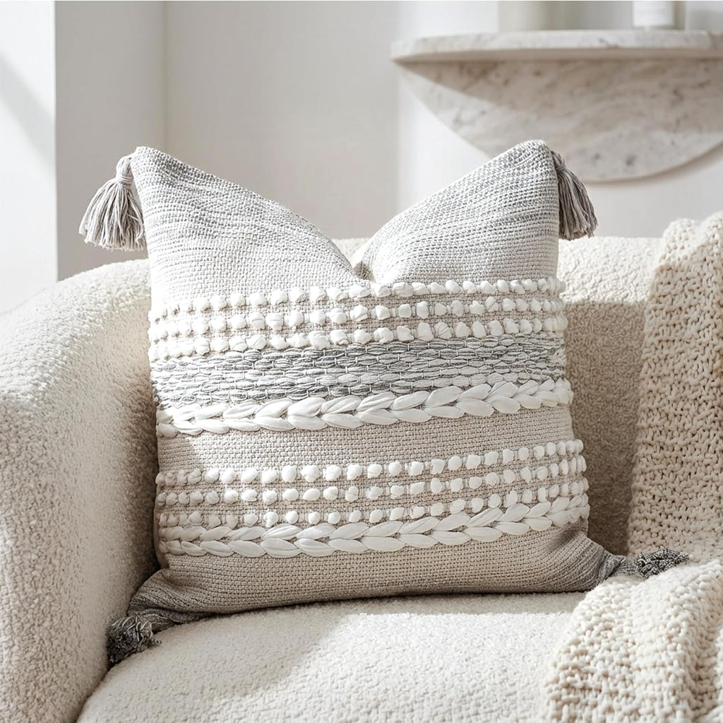 BlissBlush Gray Decorative Throw Pillow Cover 20X20, Boho Accent Pillow for Couch, Square Modern Farmhouse Pillowcase for Living Room Couch Sofa Cushion Home Décor (Pack of 1)