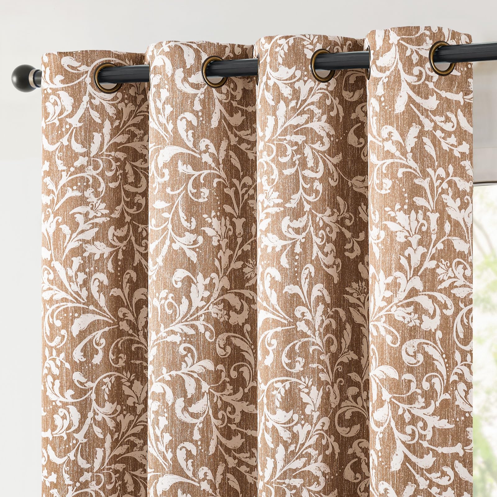 jinchan Vintage Curtains 84 Inch Long Cream Scroll Floral Dusty Blue Curtians for Living Room Bedroom Room Darkenign Drapes Thermal Insulated Classic Traditional Privacy Grommet Top 2 Panels
