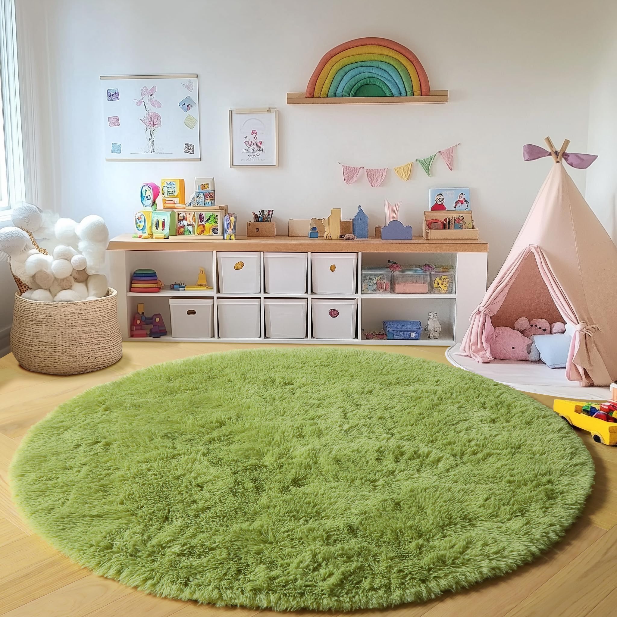 ONASAR Tie-Dyed Dark Grey Round Area Rugs 5ft, Ultra Soft Bedroom Circle Rug for Kids Girls Teen Room, Fluffy Plush Shaggy Carpet Floor Mats for Baby Nursery Living Room Playroom Home Decor
