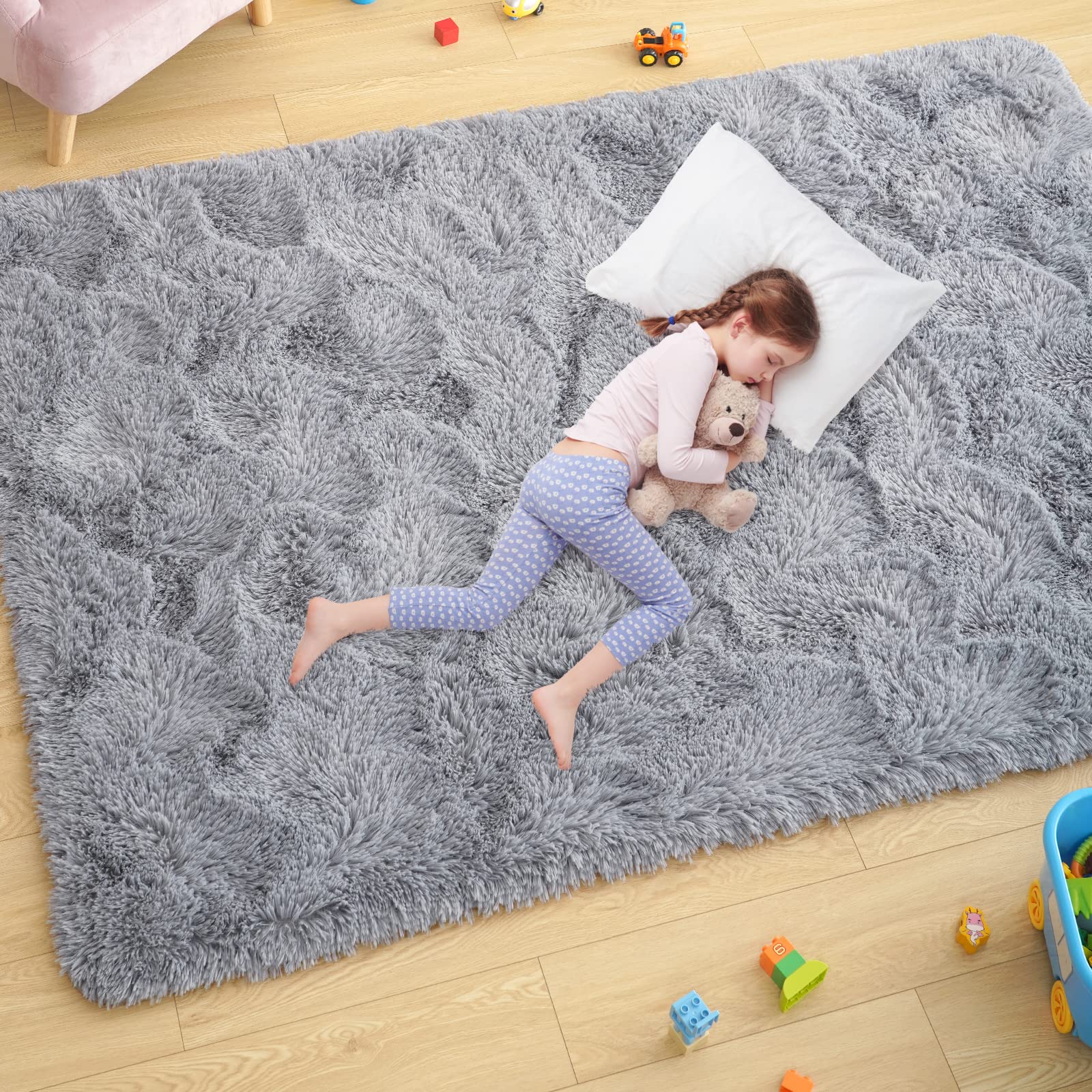 Ultra Soft Fluffy Rugs for Bedroom 4x6 Feet, Shag Area Rugs for Living Room, Large Comfy Furry Rug for Boys Kids Baby Room Decor, Non Slip Nursery Rug Modern Indoor Fuzzy Floor Carpet, Light Blue