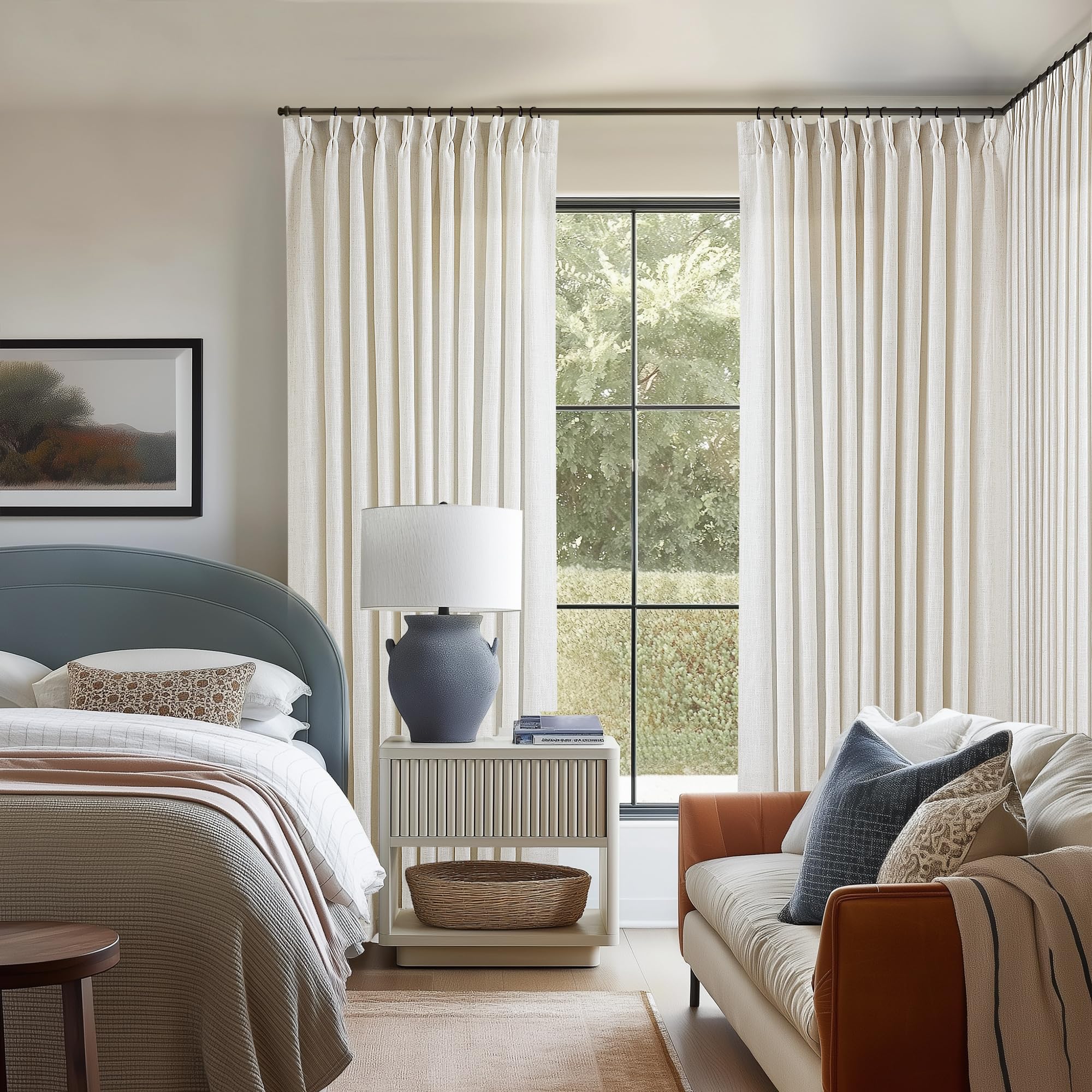 Dutch Cocoa Pinch Pleated Linen Curtains 84 Inches Long 60 Inch Width Linen Blend Light Filtering Window Curtains 84 Inch for Living Room Bedroom Patio Pinch Pleat Drapes Hooks Rings 1 Panel 60Wx84L