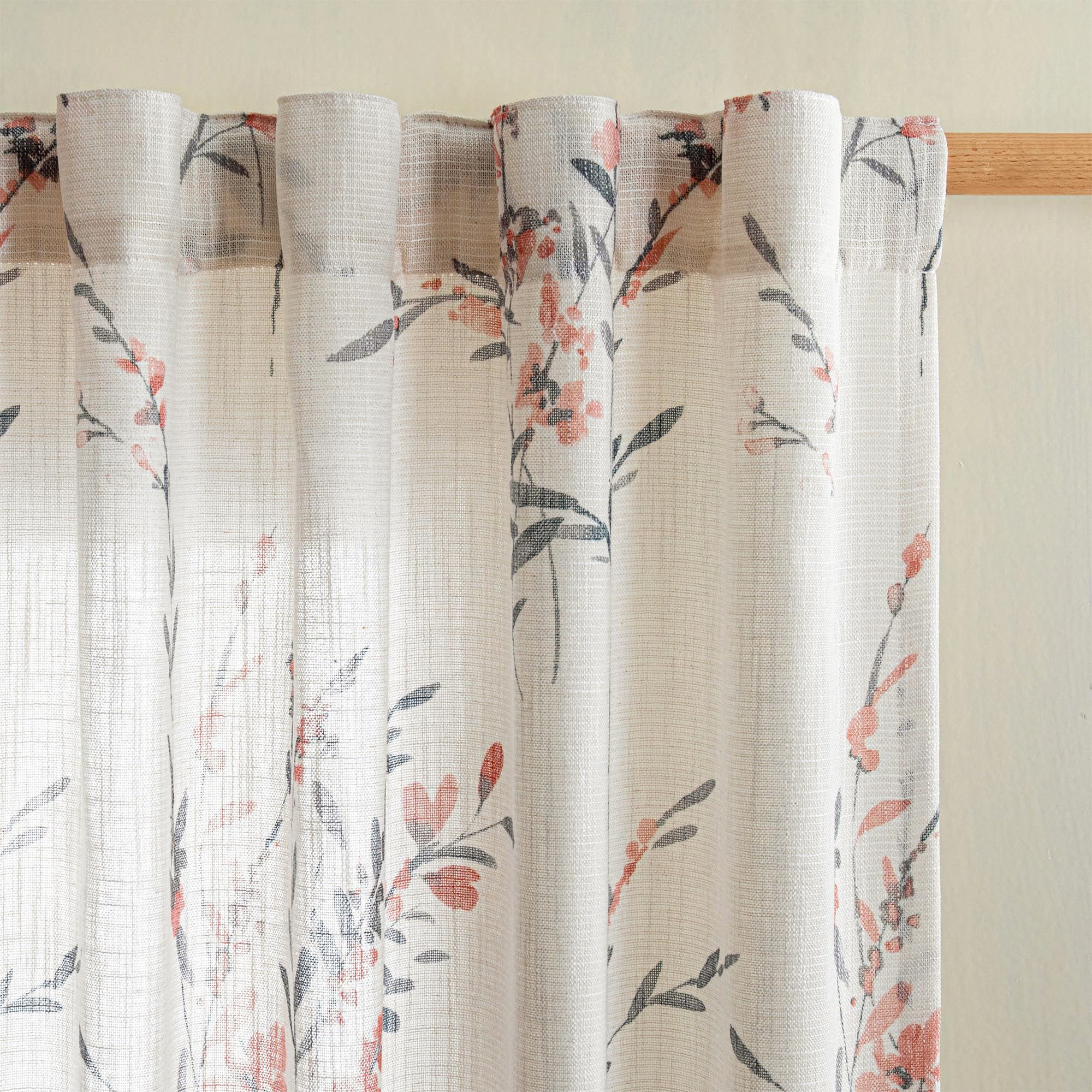 MYSKY HOME Ceiling Curtains for Living Room, Farmhouse Style Lines Printed Curtains 95 Inches Long Semi Sheer Drapes for Living Room, Modern Style Room Divider Curtains, 50"x95", Khaki, 2 PCs
