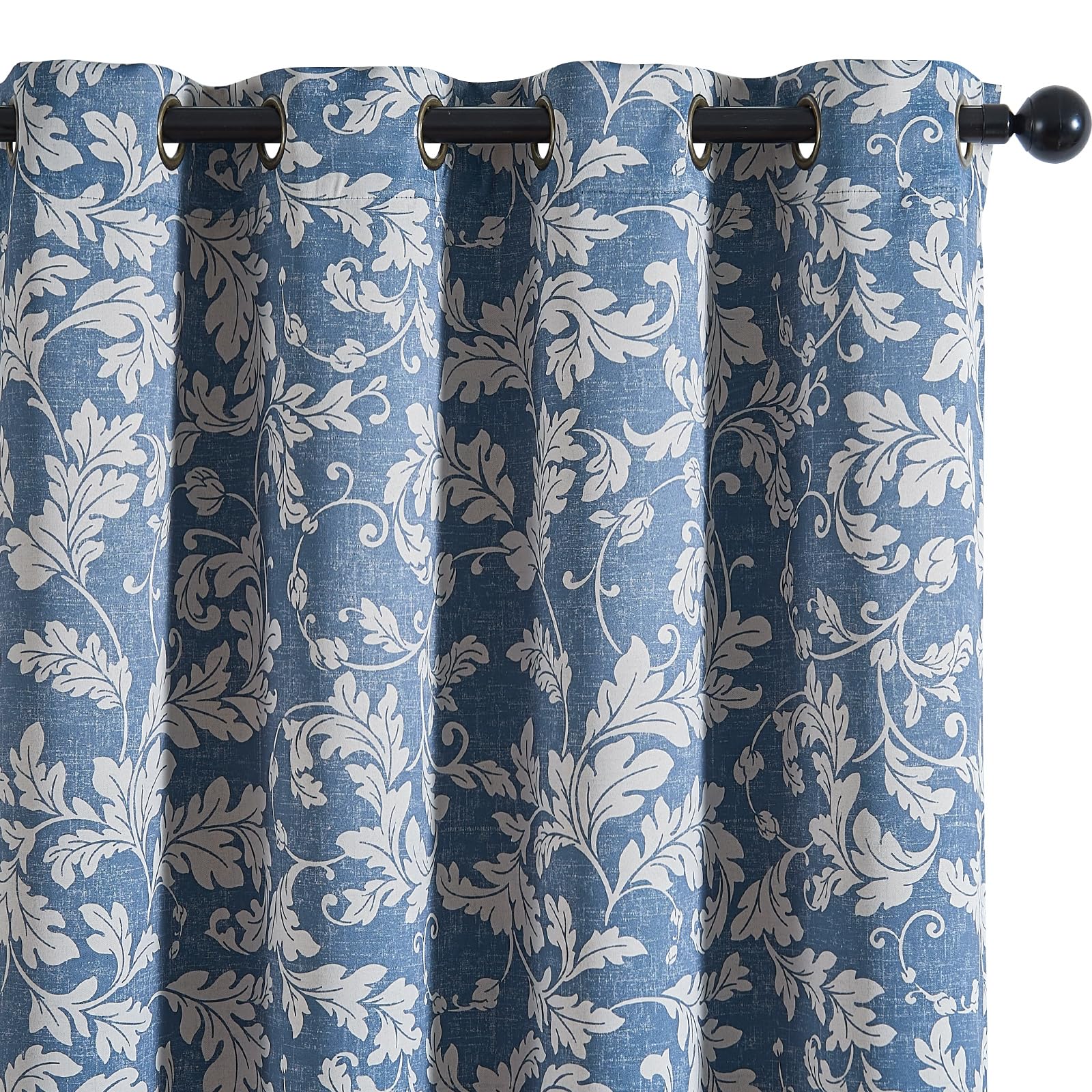 jinchan Vintage Curtains 84 Inch Long Cream Scroll Floral Dusty Blue Curtians for Living Room Bedroom Room Darkenign Drapes Thermal Insulated Classic Traditional Privacy Grommet Top 2 Panels