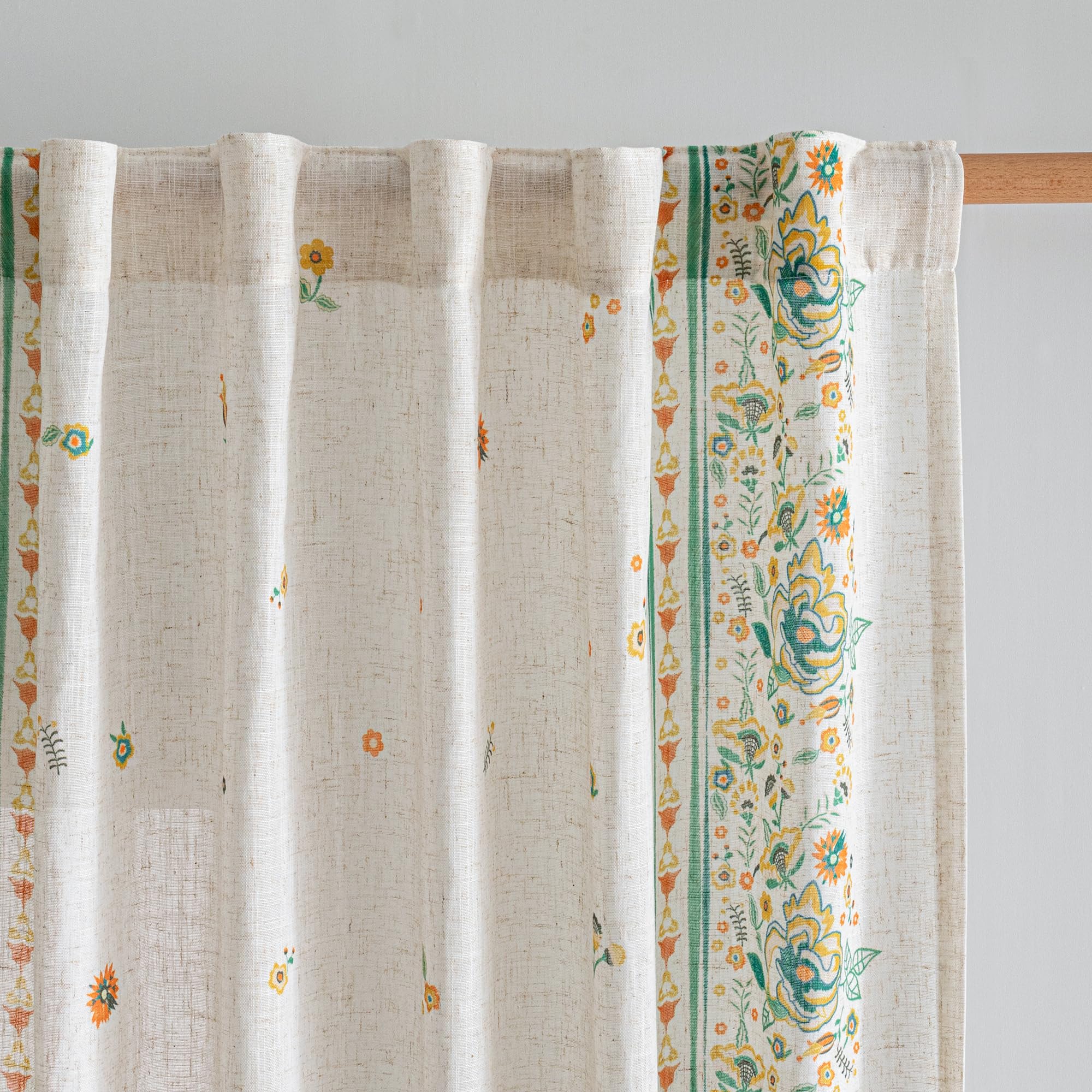 MYSKY HOME Ceiling Curtains for Living Room, Farmhouse Style Lines Printed Curtains 95 Inches Long Semi Sheer Drapes for Living Room, Modern Style Room Divider Curtains, 50"x95", Khaki, 2 PCs