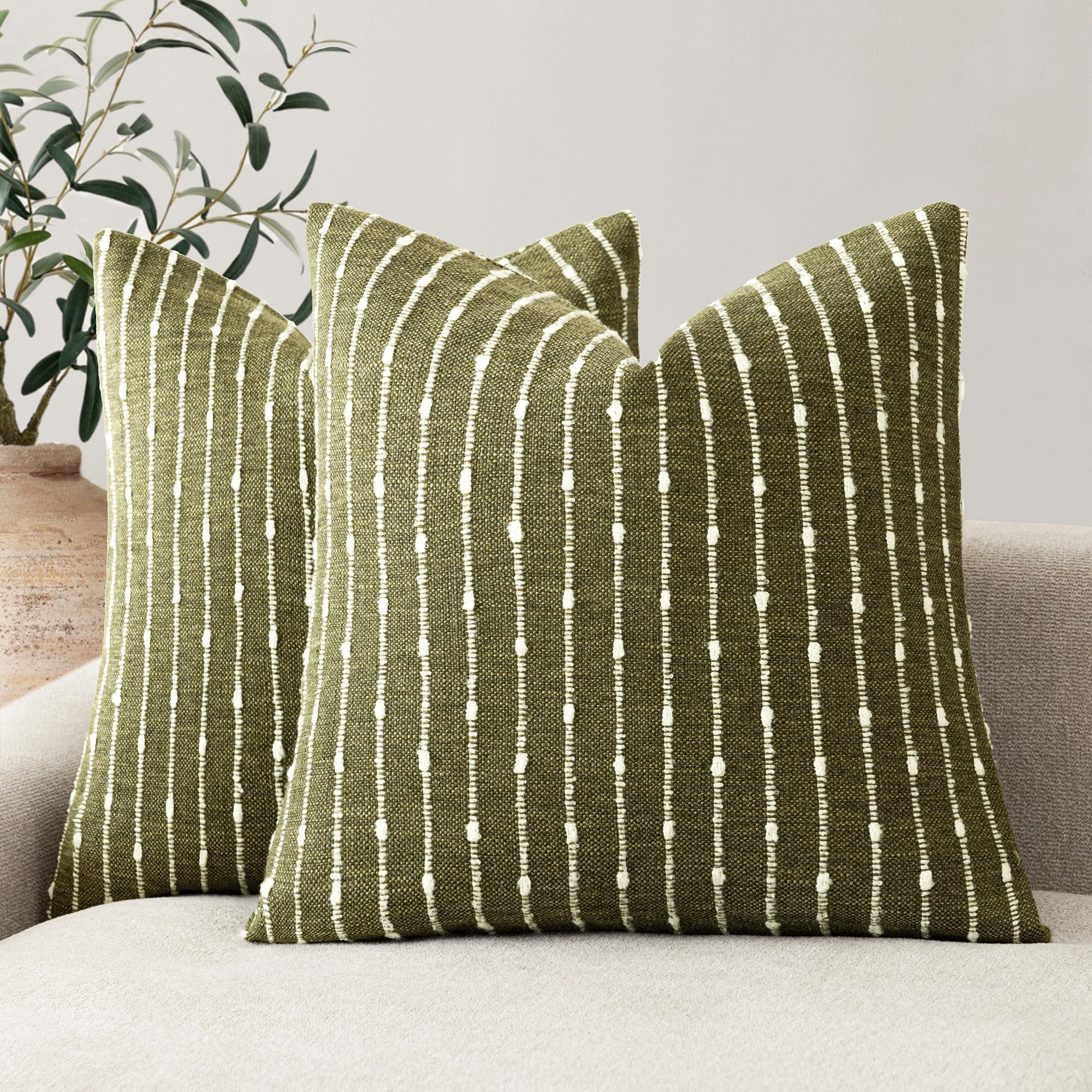 Foindtower Pack of 2 Decorative Jacquard Boucle Throw Pillow Covers Accent Textured Striped Pillowcases Soft Boho Modern Cushion for Couch Sofa Bedroom Living Room Home Decor 22x22 Inch Natural Beige