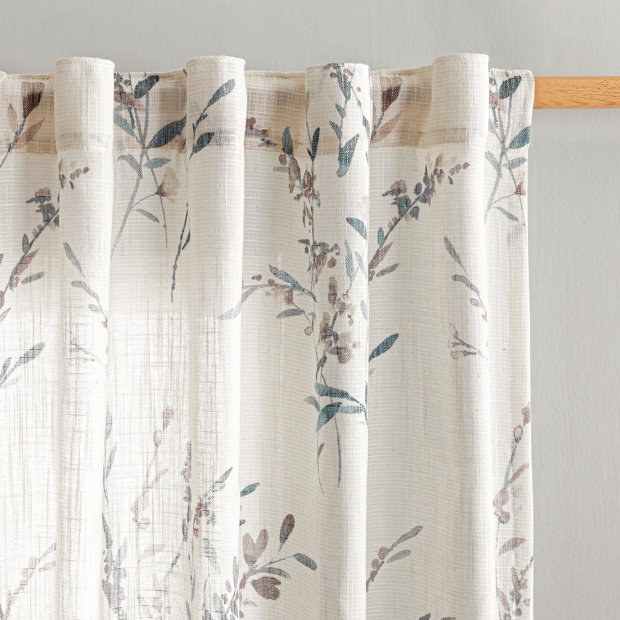 MYSKY HOME Ceiling Curtains for Living Room, Farmhouse Style Lines Printed Curtains 95 Inches Long Semi Sheer Drapes for Living Room, Modern Style Room Divider Curtains, 50"x95", Khaki, 2 PCs