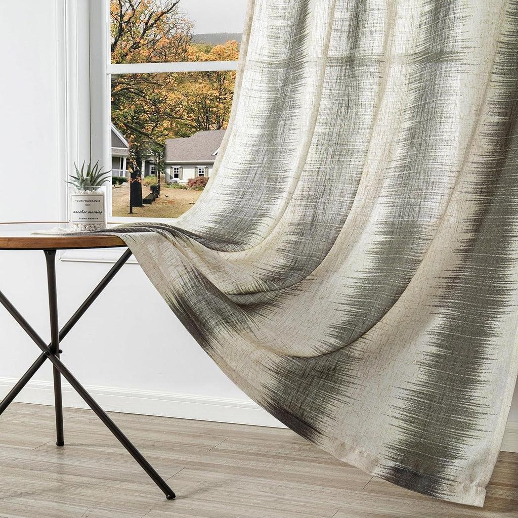 MYSKY HOME Ceiling Curtains for Living Room, Farmhouse Style Lines Printed Curtains 95 Inches Long Semi Sheer Drapes for Living Room, Modern Style Room Divider Curtains, 50"x95", Khaki, 2 PCs