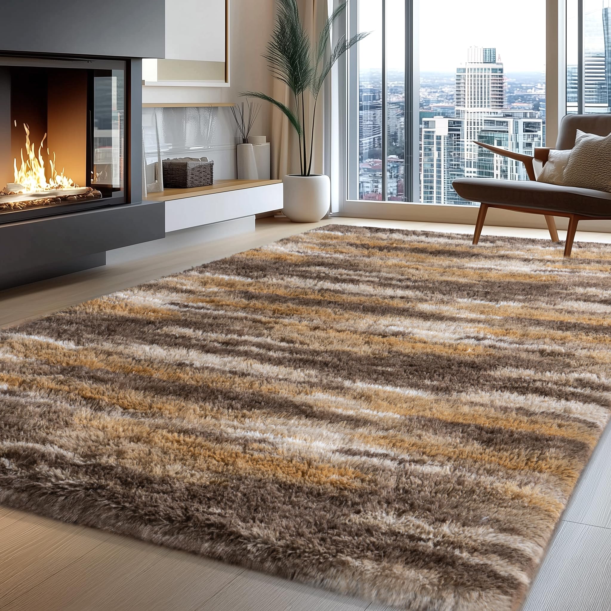Fluffy Rugs for Living Room Bedroom, 5x7 Feet Abstract Blue Shag Area Rugs, Non-Slip Indoor Modern Fuzzy Plush Floor Carpet for Dorm Nursery Kids Room Decor, Soft Shaggy Throw Rug