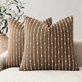 Foindtower Pack of 2 Decorative Jacquard Boucle Throw Pillow Covers Accent Textured Striped Pillowcases Soft Boho Modern Cushion for Couch Sofa Bedroom Living Room Home Decor 22x22 Inch Natural Beige