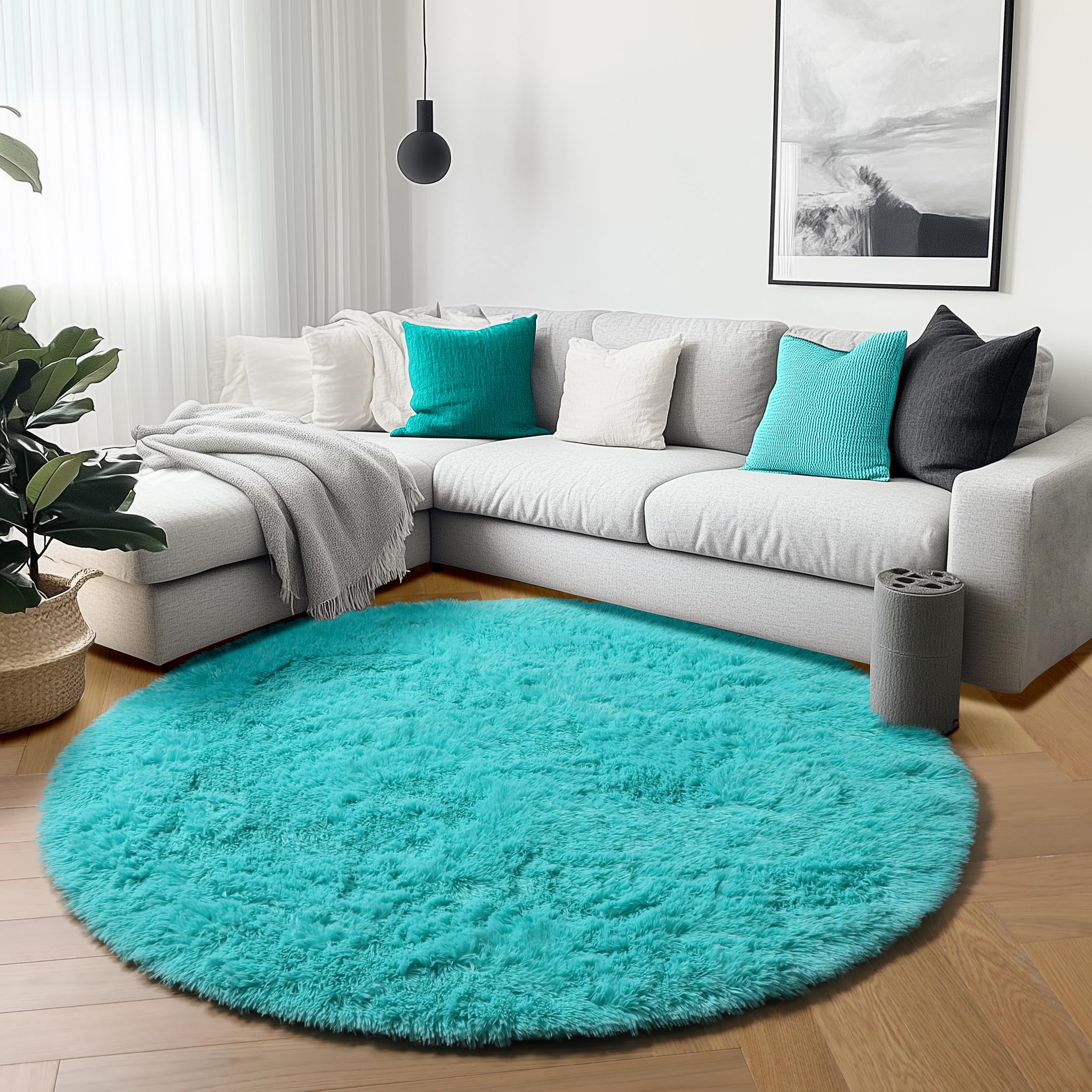 ONASAR Tie-Dyed Dark Grey Round Area Rugs 5ft, Ultra Soft Bedroom Circle Rug for Kids Girls Teen Room, Fluffy Plush Shaggy Carpet Floor Mats for Baby Nursery Living Room Playroom Home Decor