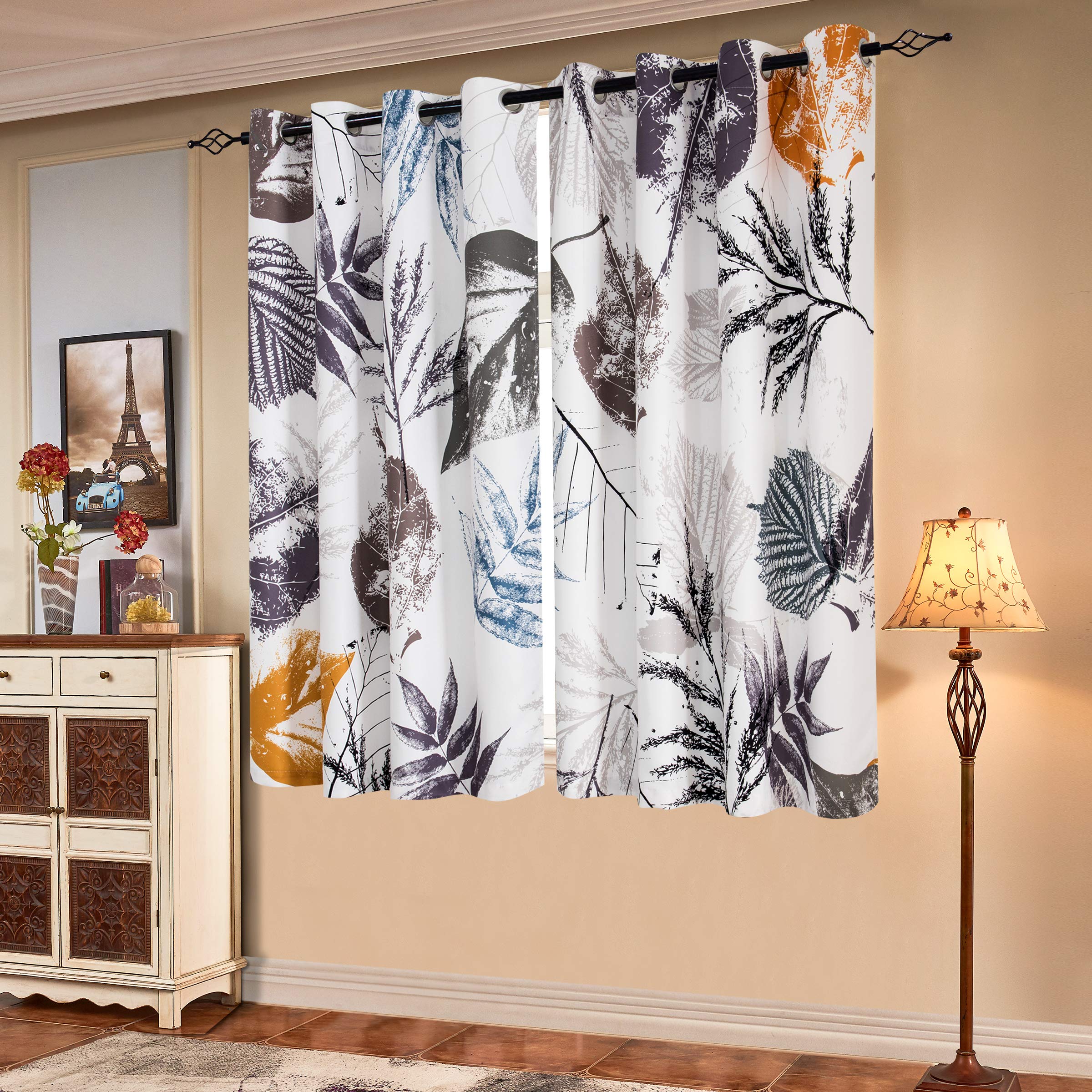 SUBRTEX Light Flitering Curtains 52Wx84L, Room Darkening Vibrant Floral Drapes, 50% Blackout, Semi Sheer Boho Farmhouse Curtains for Living Room, Brown