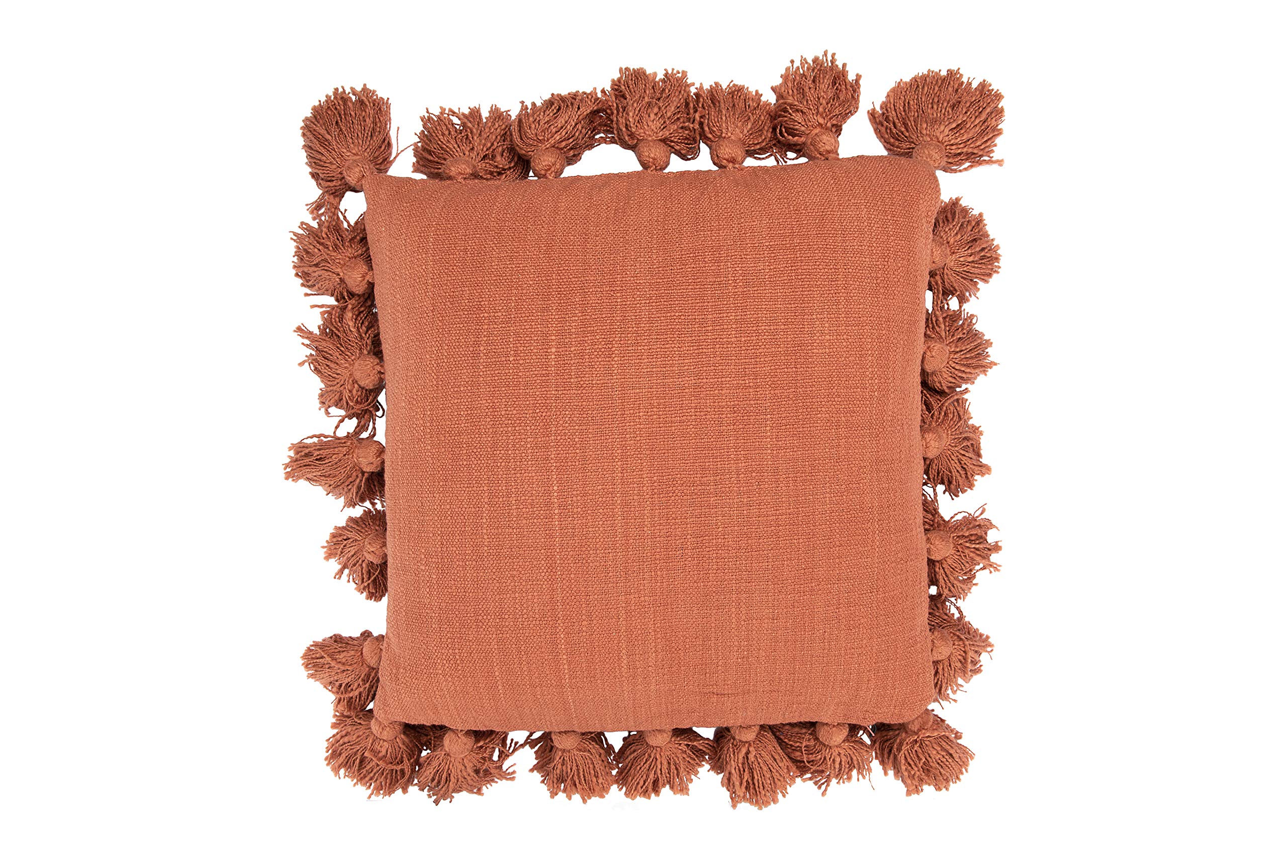Creative Co-Op Woven Cotton Slub Pillow with Tassels, Cream
