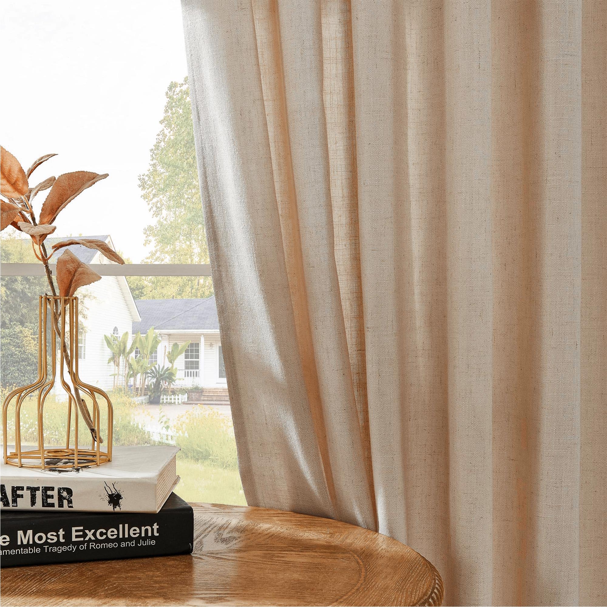 Joydeco Linen Curtains 96 inch Length 2 Panel Set, Light Filtering Curtain for Living Room Bedroom, 52 inch Wide Drapes with Rod Pocket Back Tab (96" Lx52 W, Ivory on Linen)