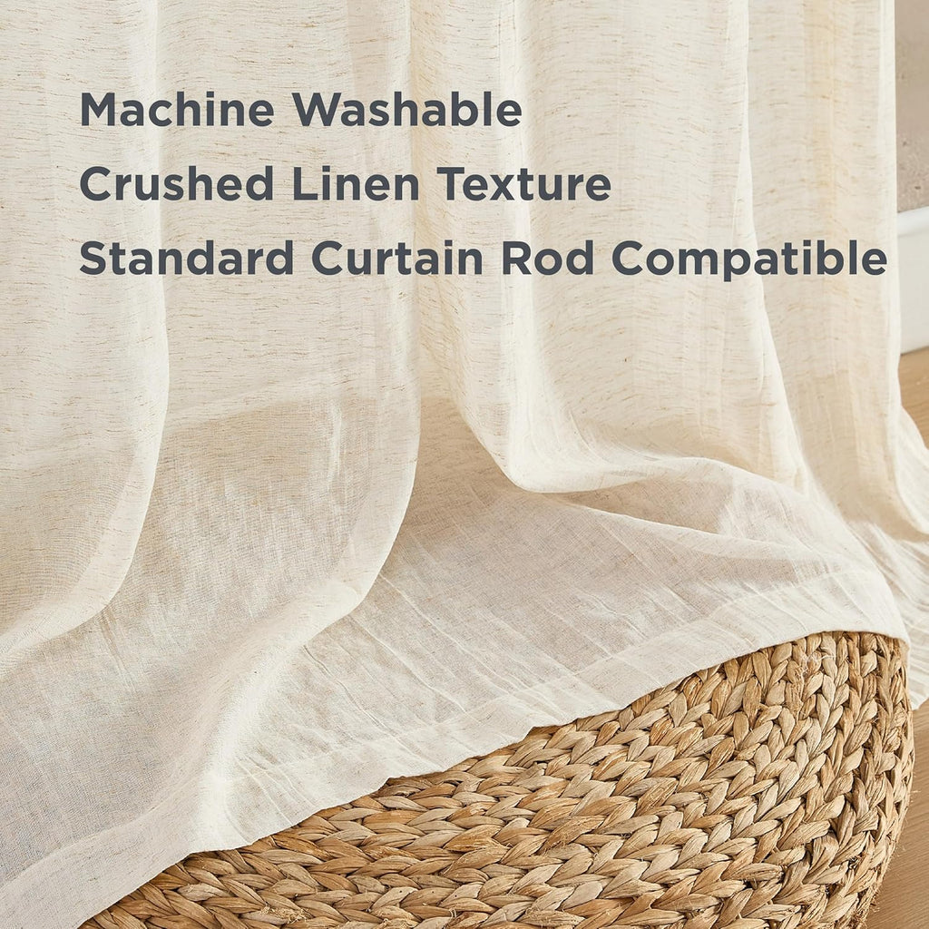 French Connection - Charter Crushed, Window Curtain, Set of 2 Panels, Semi Sheer, Modern Home Decor, Drapes for Living Room, Dining Room, Bedroom, Dorm, Measures 50" x 108", Natural