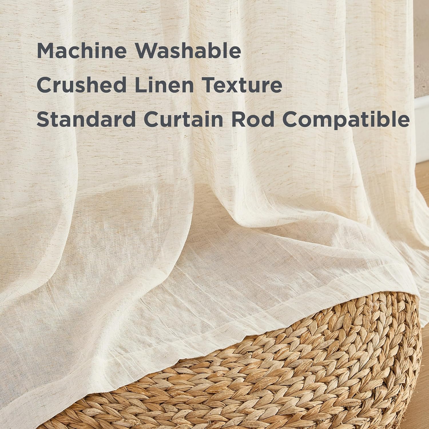 French Connection - Charter Crushed, Window Curtain, Set of 2 Panels, Semi Sheer, Modern Home Decor, Drapes for Living Room, Dining Room, Bedroom, Dorm, Measures 50" x 108", Natural