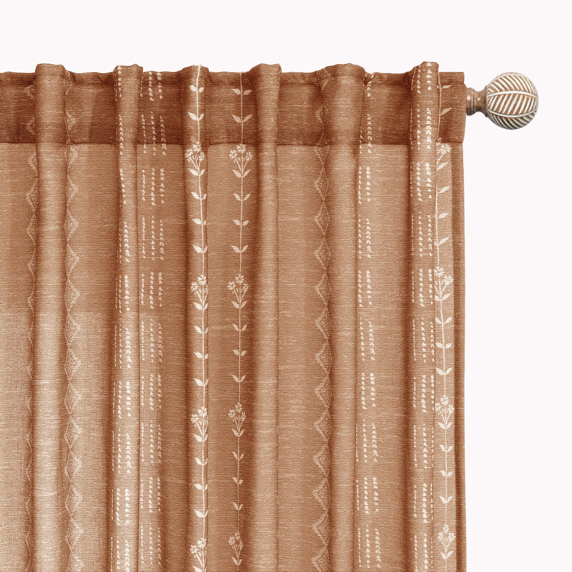 Linen Farmhouse Curtains for Living Room, Neutral Taupe Cream Light Filtering Boho Sheer Floral Patterned Curtains for Dining Room Bedroom 84 Inch Length 2 Panels Set