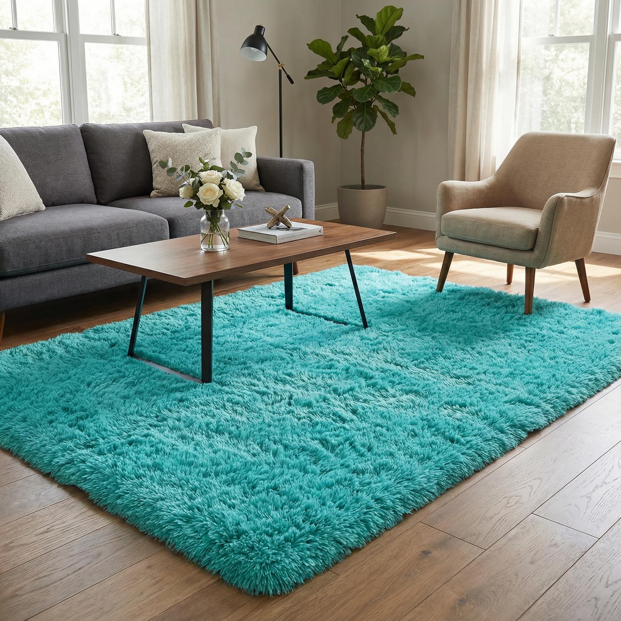 Merelax Soft Modern Indoor Shaggy Area Rug for Bedroom Livingroom Dorm Kids Room Home Decorative, Non-Slip Plush Fluffy Furry Fur Rugs Comfy Nursery Accent Floor Carpet 2x3 Feet, Black
