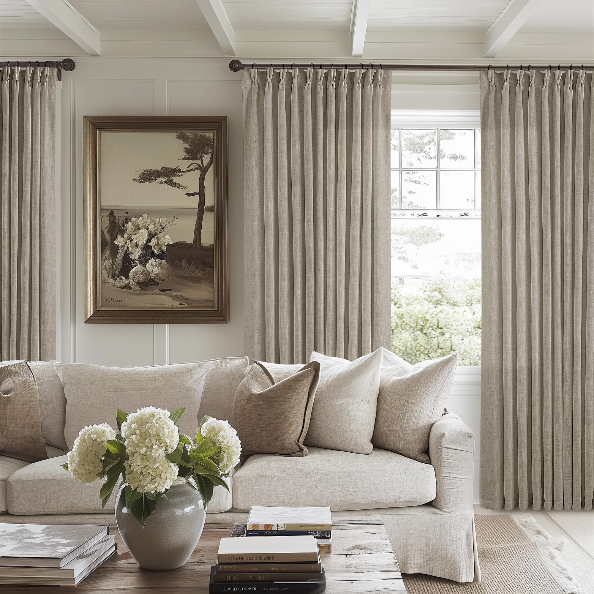 Dutch Cocoa Pinch Pleated Linen Curtains 84 Inches Long 60 Inch Width Linen Blend Light Filtering Window Curtains 84 Inch for Living Room Bedroom Patio Pinch Pleat Drapes Hooks Rings 1 Panel 60Wx84L