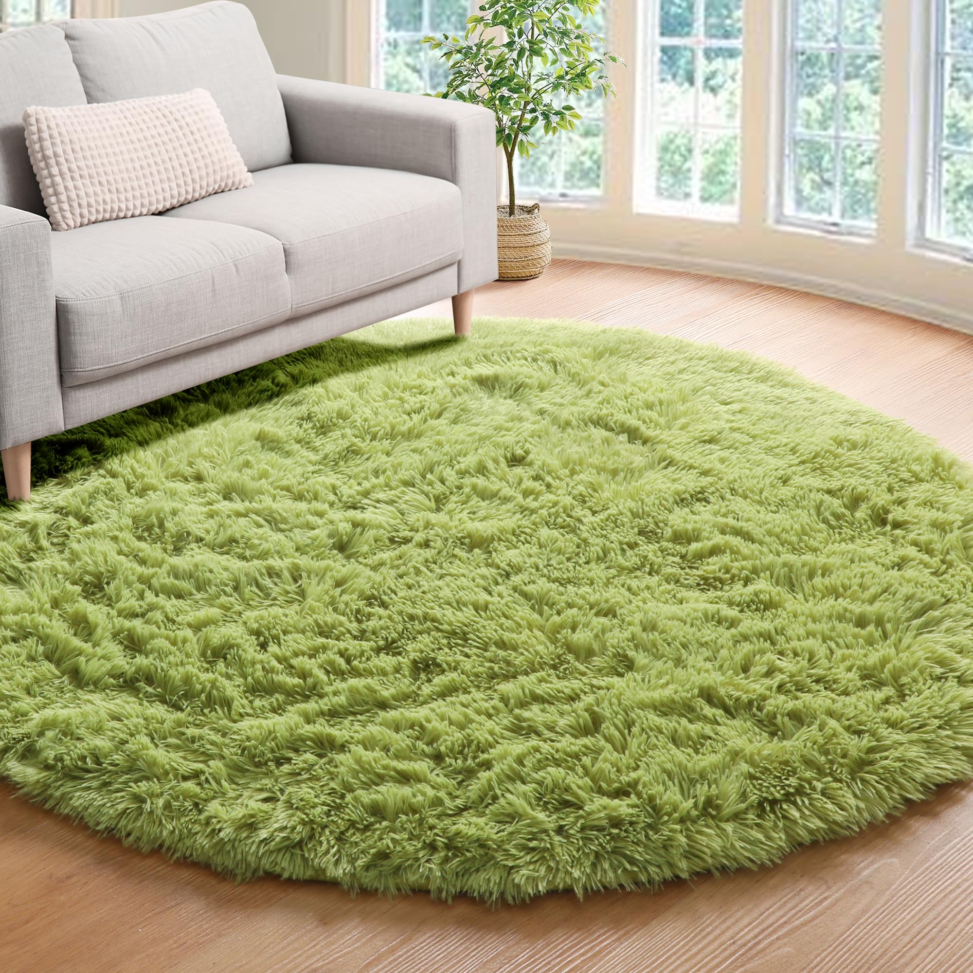 ONASAR Tie-Dyed Dark Grey Round Area Rugs 5ft, Ultra Soft Bedroom Circle Rug for Kids Girls Teen Room, Fluffy Plush Shaggy Carpet Floor Mats for Baby Nursery Living Room Playroom Home Decor