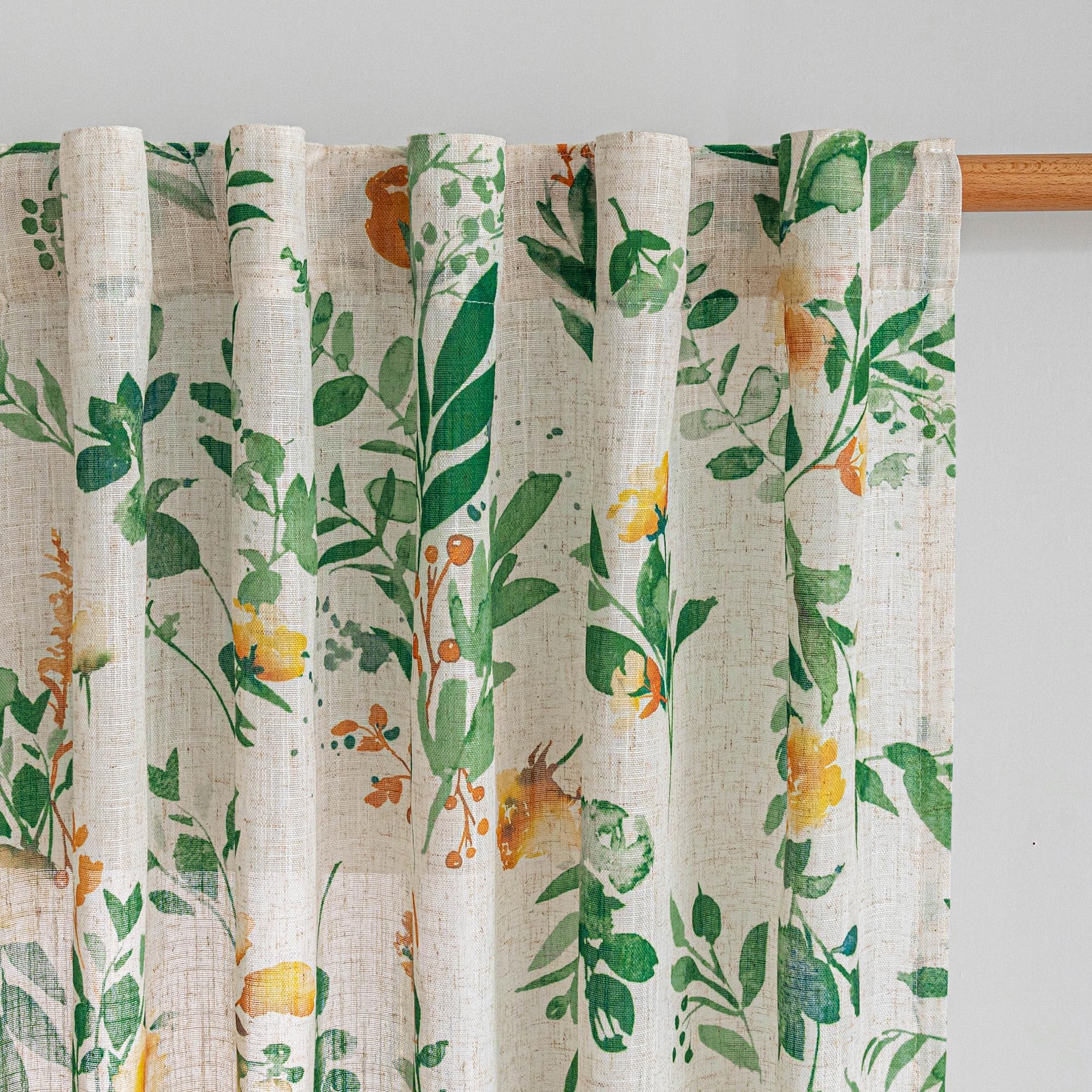 MYSKY HOME Ceiling Curtains for Living Room, Farmhouse Style Lines Printed Curtains 95 Inches Long Semi Sheer Drapes for Living Room, Modern Style Room Divider Curtains, 50"x95", Khaki, 2 PCs