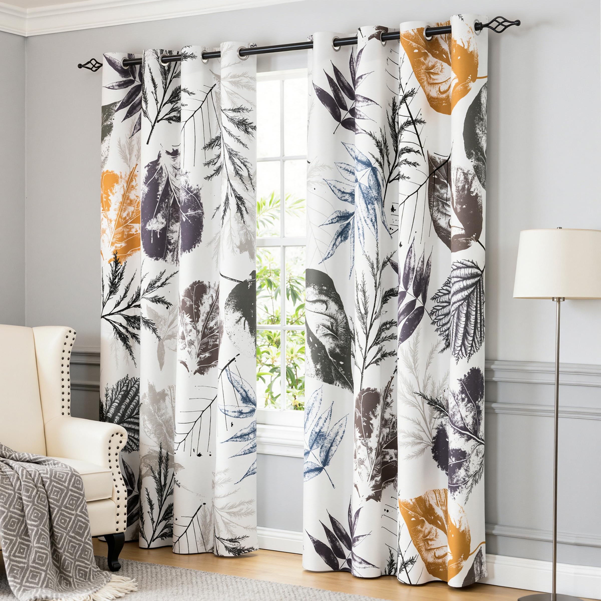 SUBRTEX Light Flitering Curtains 52Wx84L, Room Darkening Vibrant Floral Drapes, 50% Blackout, Semi Sheer Boho Farmhouse Curtains for Living Room, Brown