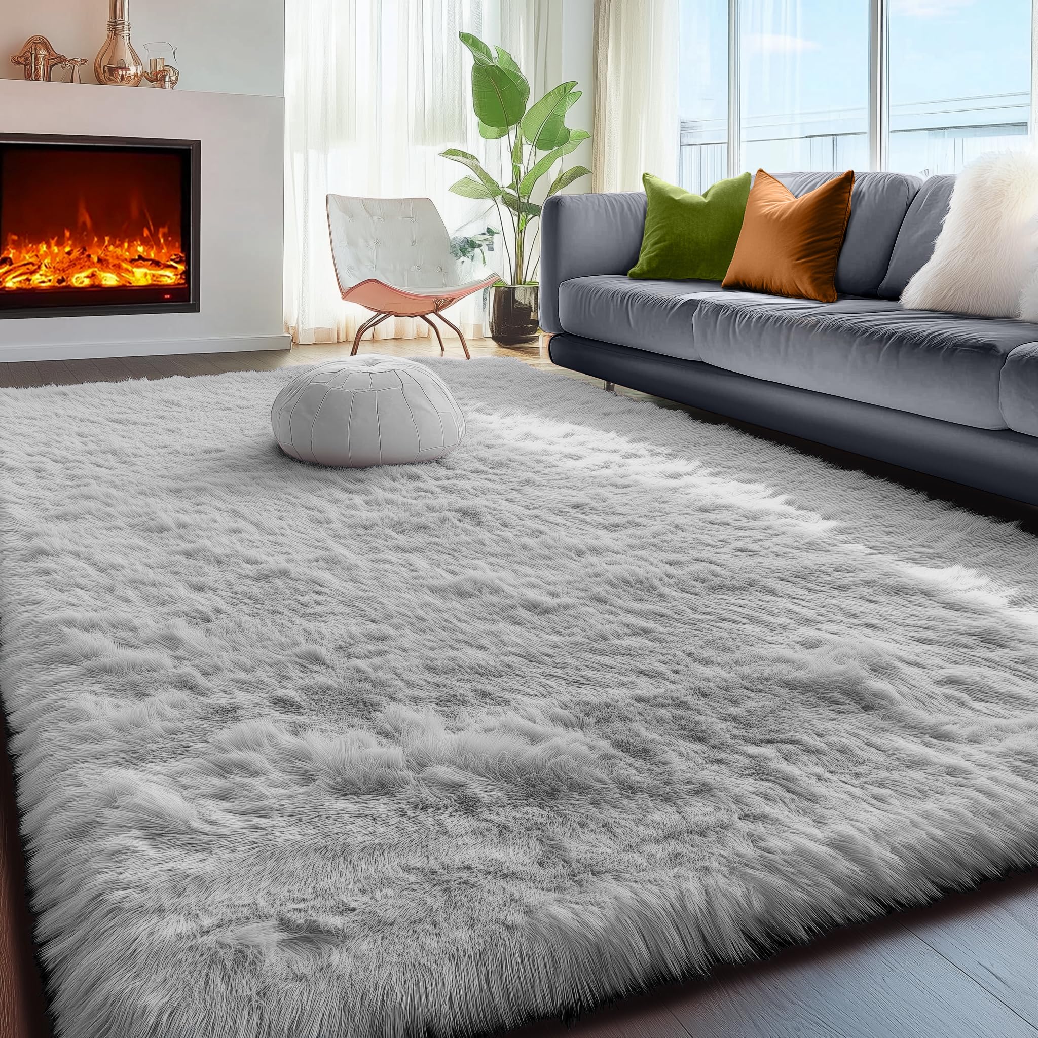 PAGISOFE Abstract Soft Shaggy Rugs for Living Room 5x8 Ft,Tie-Dyed Grey Fluffy Rugs for Kids Room Furry Carpets for Bedroom Room Decor Aesthetic Large Shag Carpet for Boys Girls Dorm Nursery