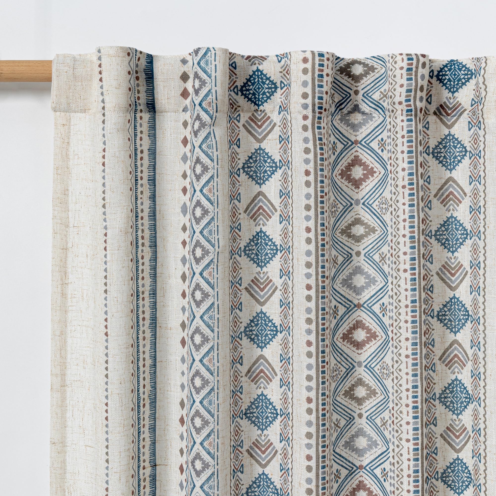 MYSKY HOME Ceiling Curtains for Living Room, Farmhouse Style Lines Printed Curtains 95 Inches Long Semi Sheer Drapes for Living Room, Modern Style Room Divider Curtains, 50"x95", Khaki, 2 PCs