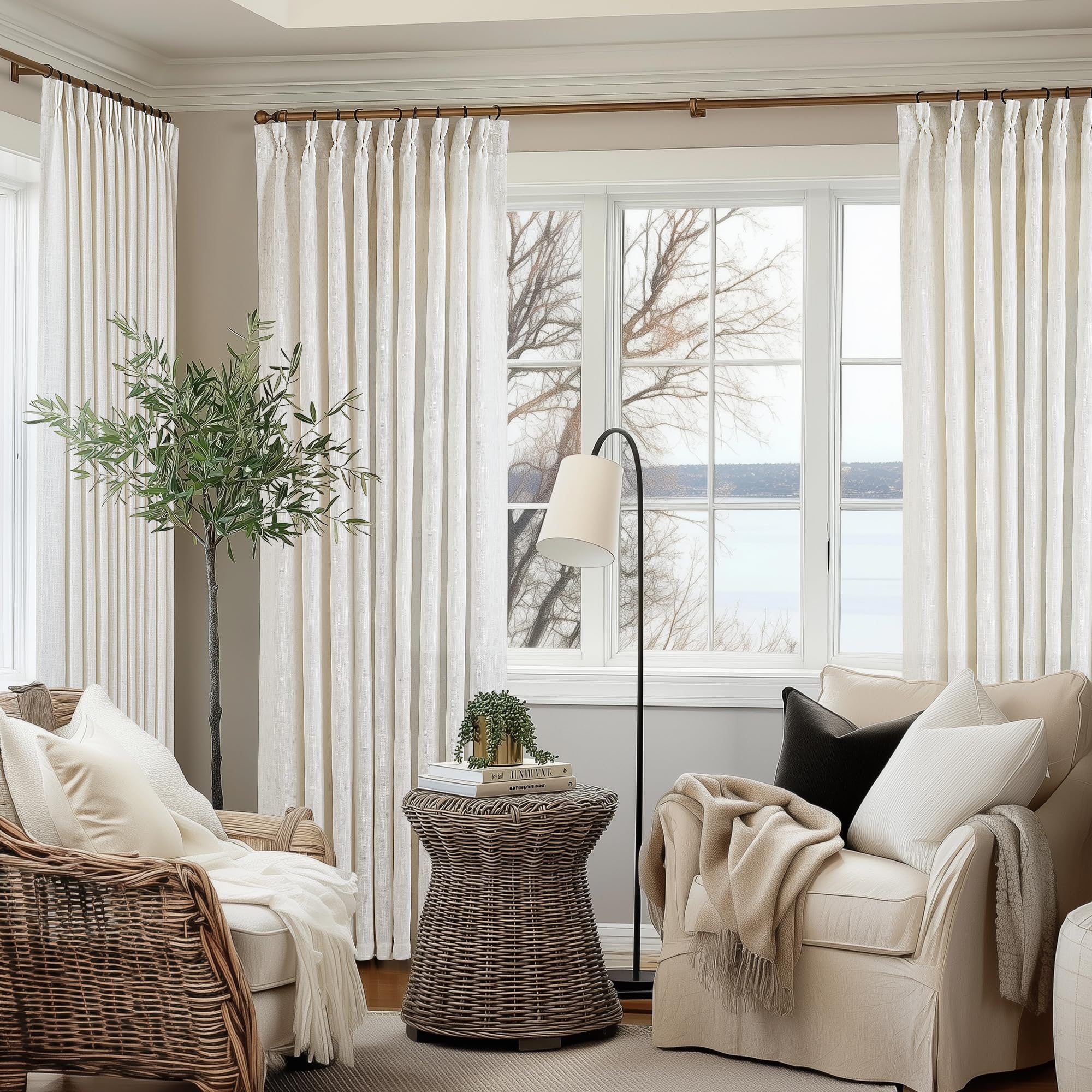 Dutch Cocoa Pinch Pleated Linen Curtains 84 Inches Long 60 Inch Width Linen Blend Light Filtering Window Curtains 84 Inch for Living Room Bedroom Patio Pinch Pleat Drapes Hooks Rings 1 Panel 60Wx84L