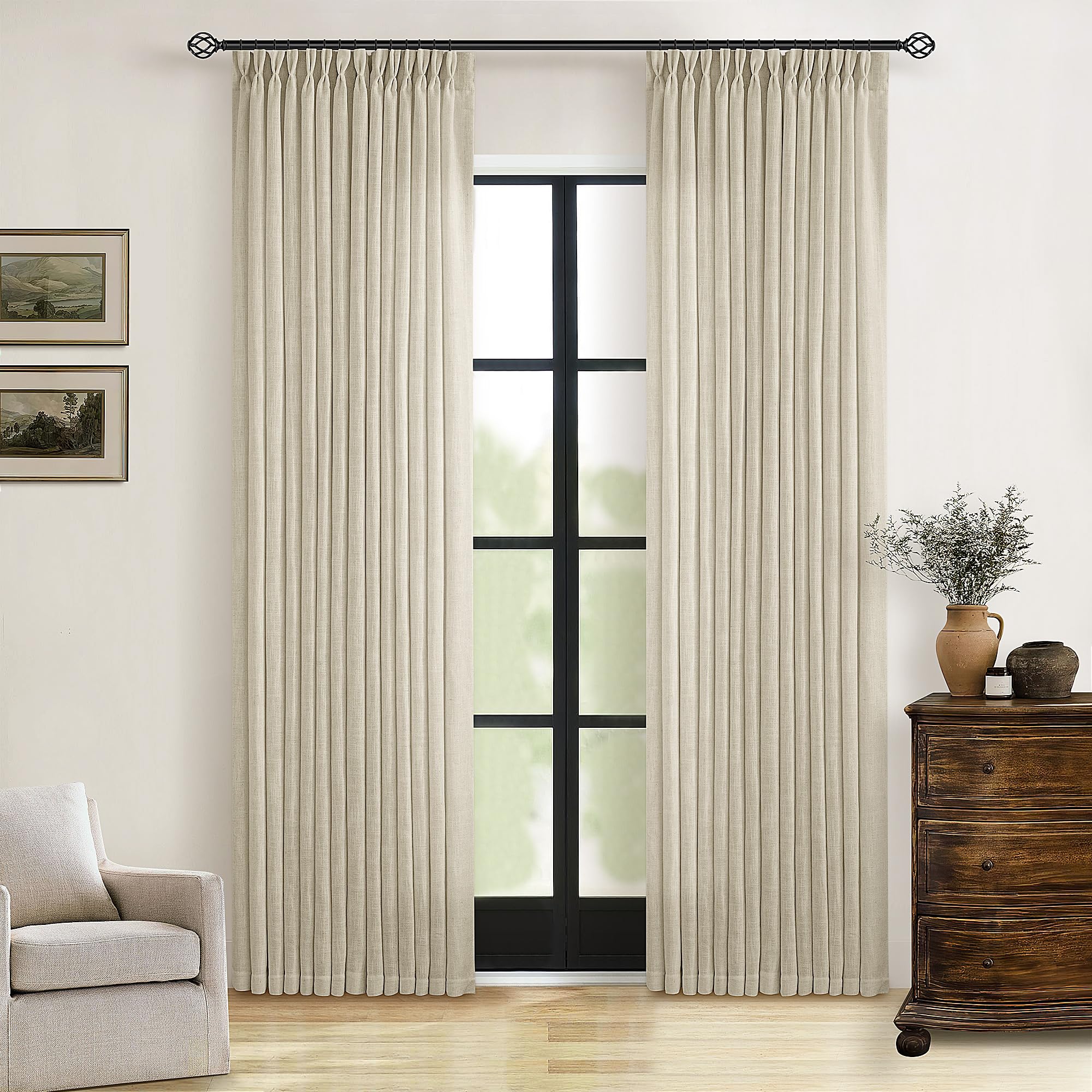 Dutch Cocoa Pinch Pleated Linen Curtains 84 Inches Long 60 Inch Width Linen Blend Light Filtering Window Curtains 84 Inch for Living Room Bedroom Patio Pinch Pleat Drapes Hooks Rings 1 Panel 60Wx84L