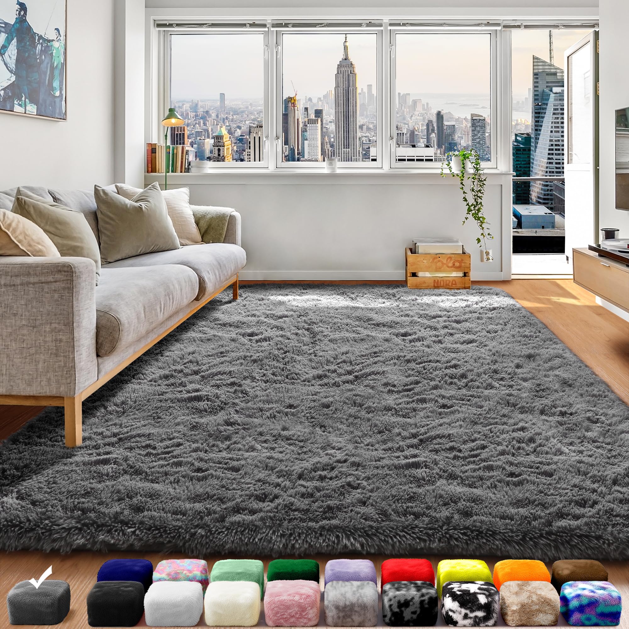 ONASAR Tie-Dyed Dark Grey Round Area Rugs 5ft, Ultra Soft Bedroom Circle Rug for Kids Girls Teen Room, Fluffy Plush Shaggy Carpet Floor Mats for Baby Nursery Living Room Playroom Home Decor