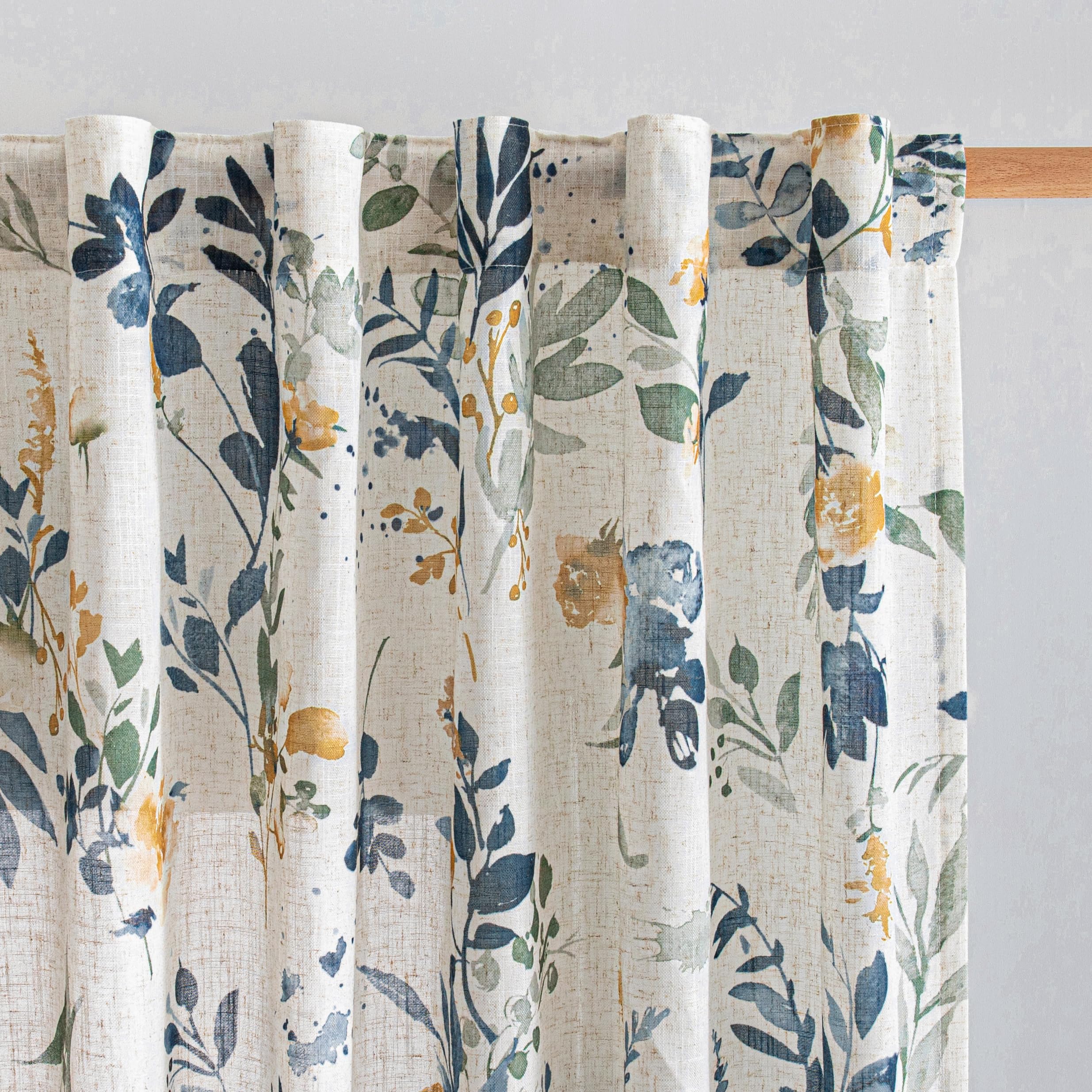 MYSKY HOME Ceiling Curtains for Living Room, Farmhouse Style Lines Printed Curtains 95 Inches Long Semi Sheer Drapes for Living Room, Modern Style Room Divider Curtains, 50"x95", Khaki, 2 PCs
