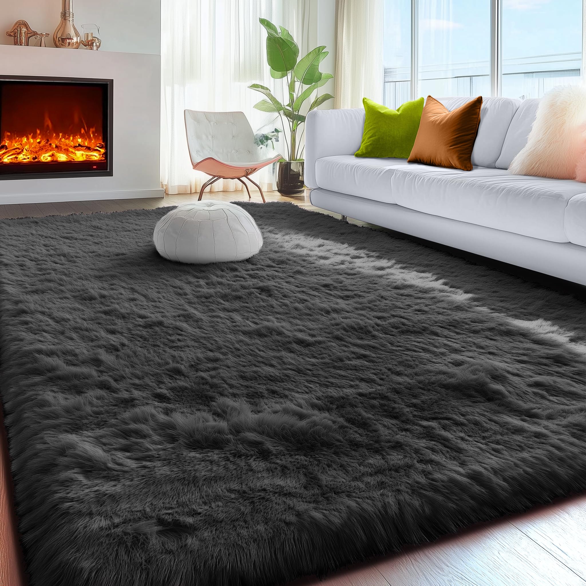 PAGISOFE Abstract Soft Shaggy Rugs for Living Room 5x8 Ft,Tie-Dyed Grey Fluffy Rugs for Kids Room Furry Carpets for Bedroom Room Decor Aesthetic Large Shag Carpet for Boys Girls Dorm Nursery