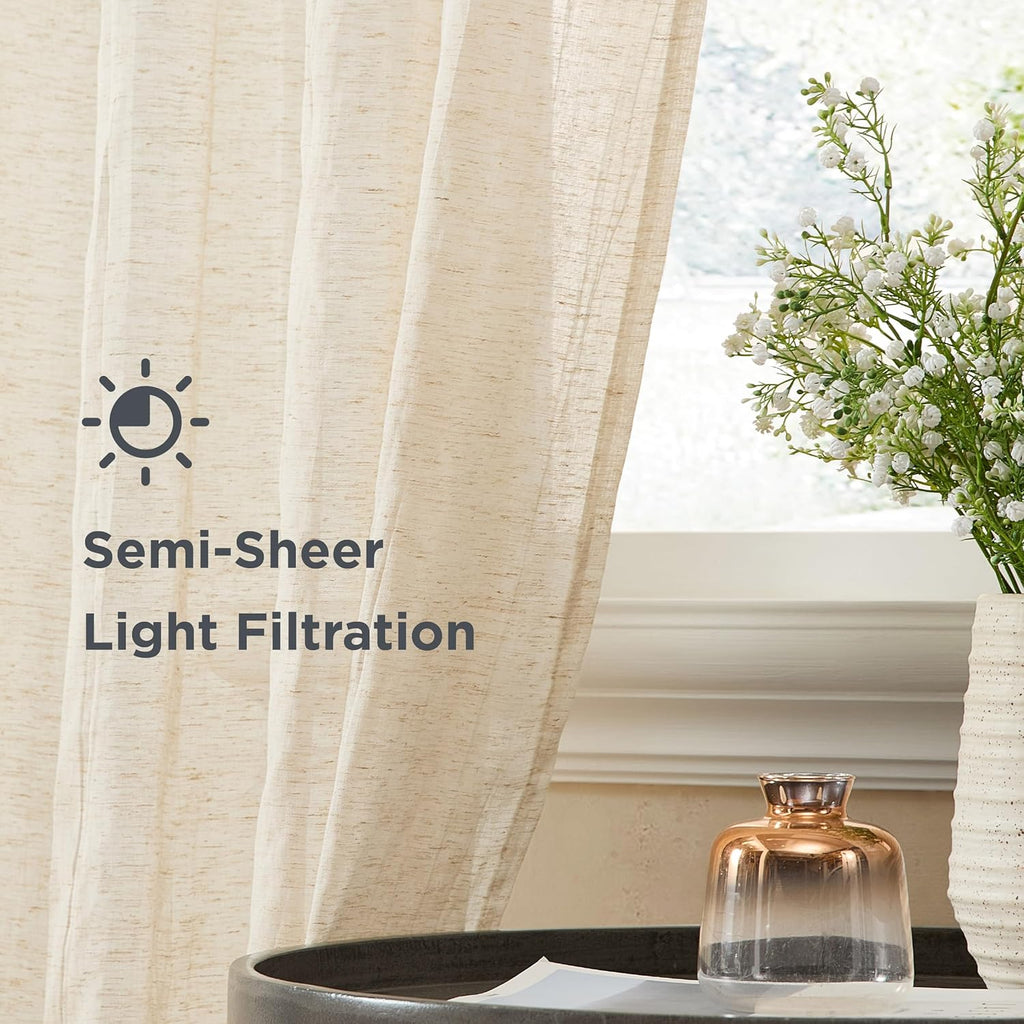 French Connection - Charter Crushed, Window Curtain, Set of 2 Panels, Semi Sheer, Modern Home Decor, Drapes for Living Room, Dining Room, Bedroom, Dorm, Measures 50" x 108", Natural