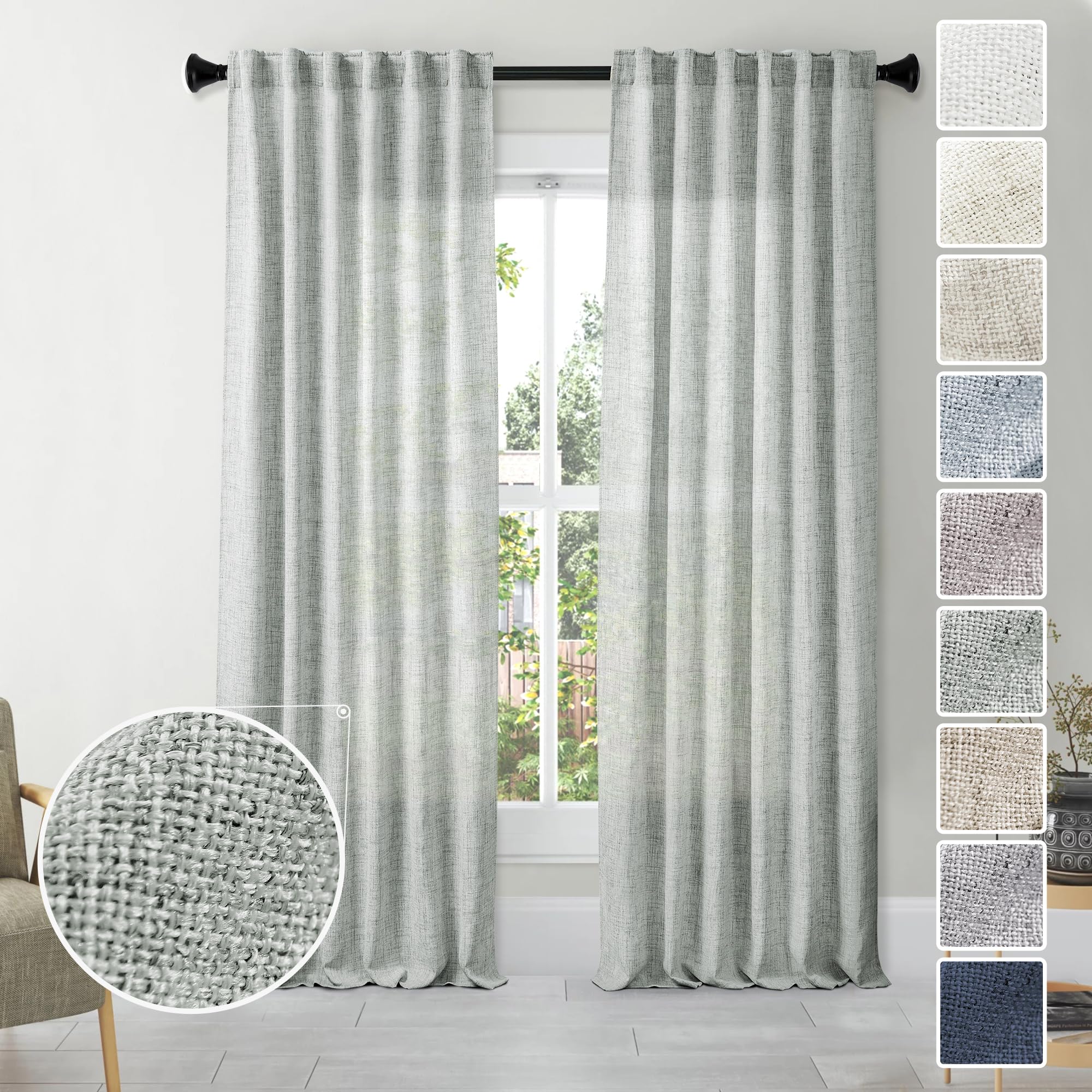 Natural Linen Back Tab Curtains 92 inch Long 2 Panels Set for Living Room Semi Sheer Light Filtering Window Drape Neutral Country Farmhouse Boho Curtains for Bedroom Cream Beige