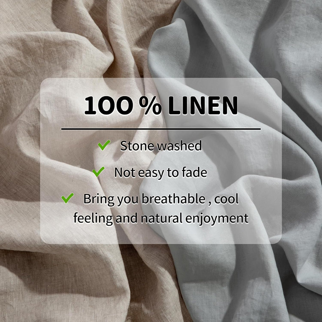 LBRO2M 100% Linen Sheet Set Deep Pocket Fit Up to 19" Bed Sheets Sets, Natural Flax Beddings Soft, Breathable, Comfortable for All Year Round 4 Pcs Sheet Set (Queen, Linen)