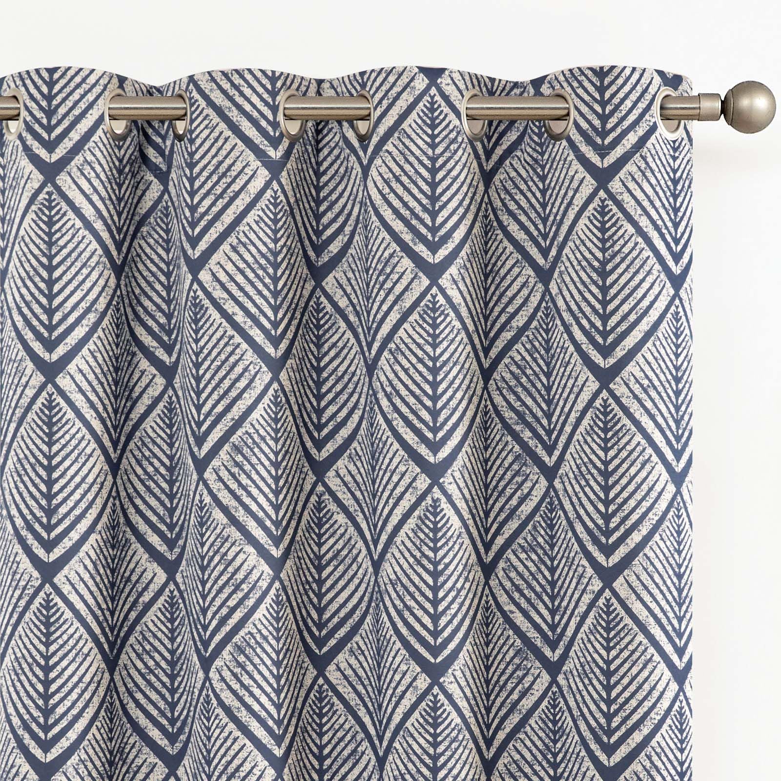 jinchan Vintage Curtains 84 Inch Long Cream Scroll Floral Dusty Blue Curtians for Living Room Bedroom Room Darkenign Drapes Thermal Insulated Classic Traditional Privacy Grommet Top 2 Panels
