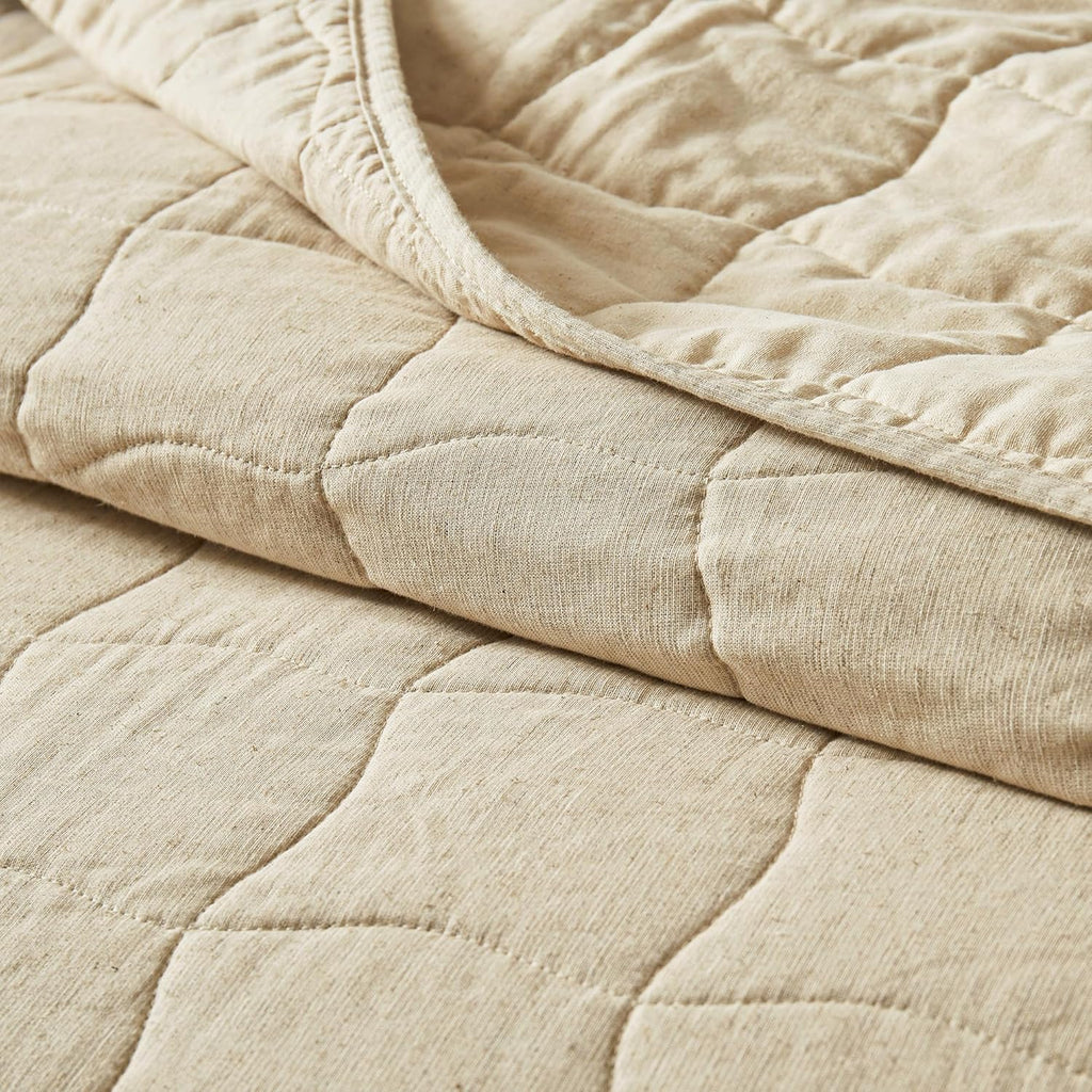 Wonderful Natural Linen Cotton Quilt - Skin-Friendly Breathable & Hypoallergenic Quilt Queen, 3 Piece Wavy Box Stitched Linen Bedding Set, All-Season Use Bedspread & Coverlet Bedding, 94"x94" | Safe Sleep