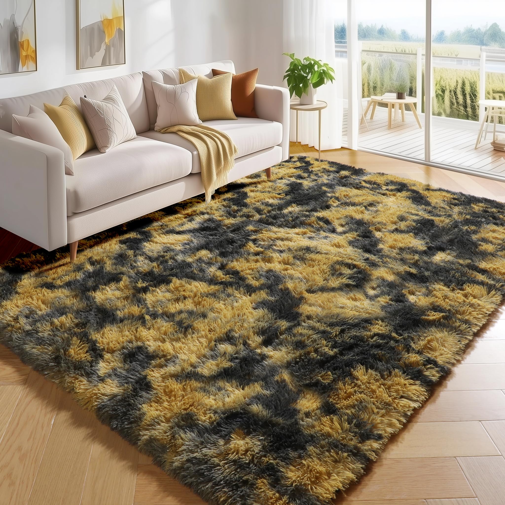 PAGISOFE Abstract Soft Shaggy Rugs for Living Room 5x8 Ft,Tie-Dyed Grey Fluffy Rugs for Kids Room Furry Carpets for Bedroom Room Decor Aesthetic Large Shag Carpet for Boys Girls Dorm Nursery