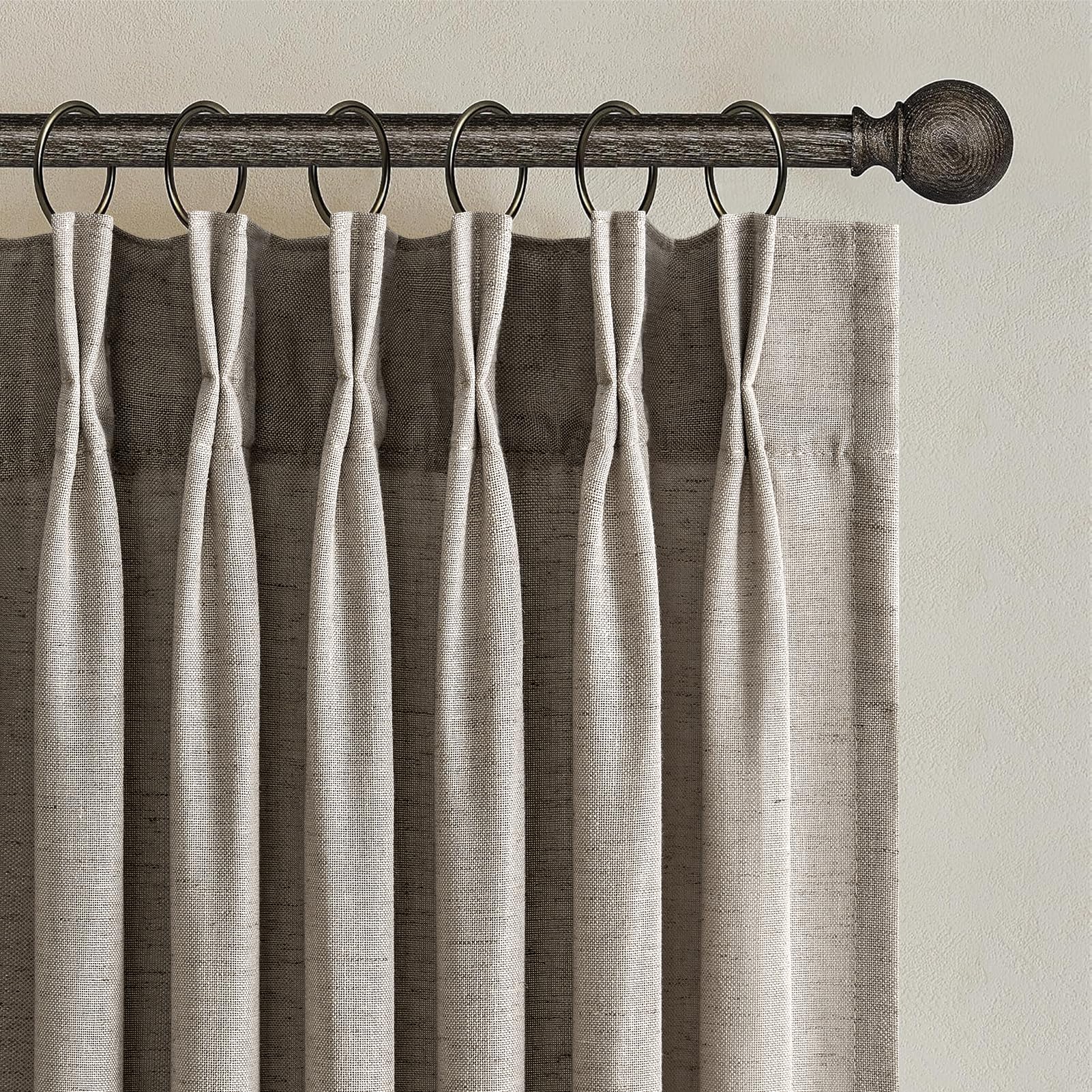 Topfinel 102 Inch Curtains 1 Panels Set,One Packs Pinch Pleat Back Tab Linen Window Semi Sheer Privacy Thick Decorative Curtain Drapes for Living Room Bedroom,60x102 in Long,Oatmeal