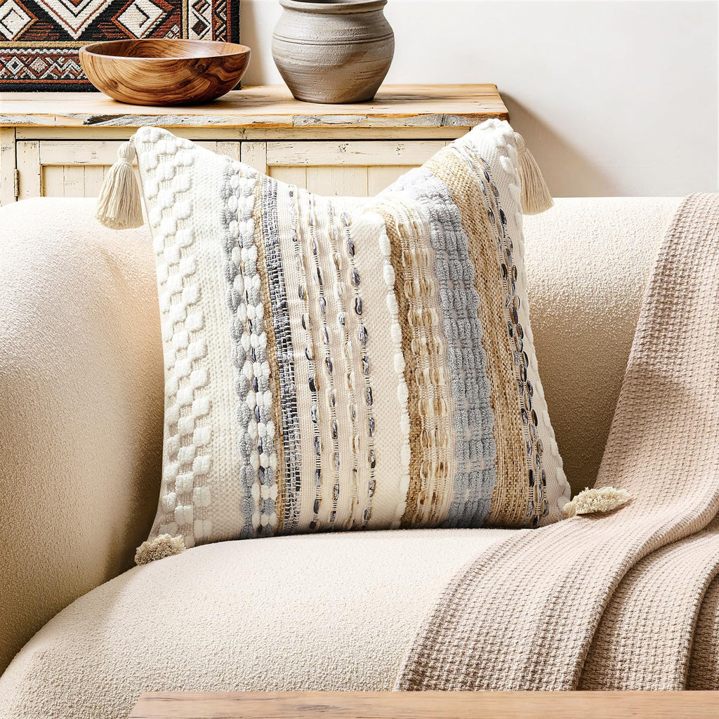 Kevin Textile 20x20 Inch Throw Pillow Cover 1 Pack Boho Decorative Soft Chenille Thread Woven Tufted Textured Square Cushion Case Farmhouse Accent for Living Room Couch Sofa Bed, Green