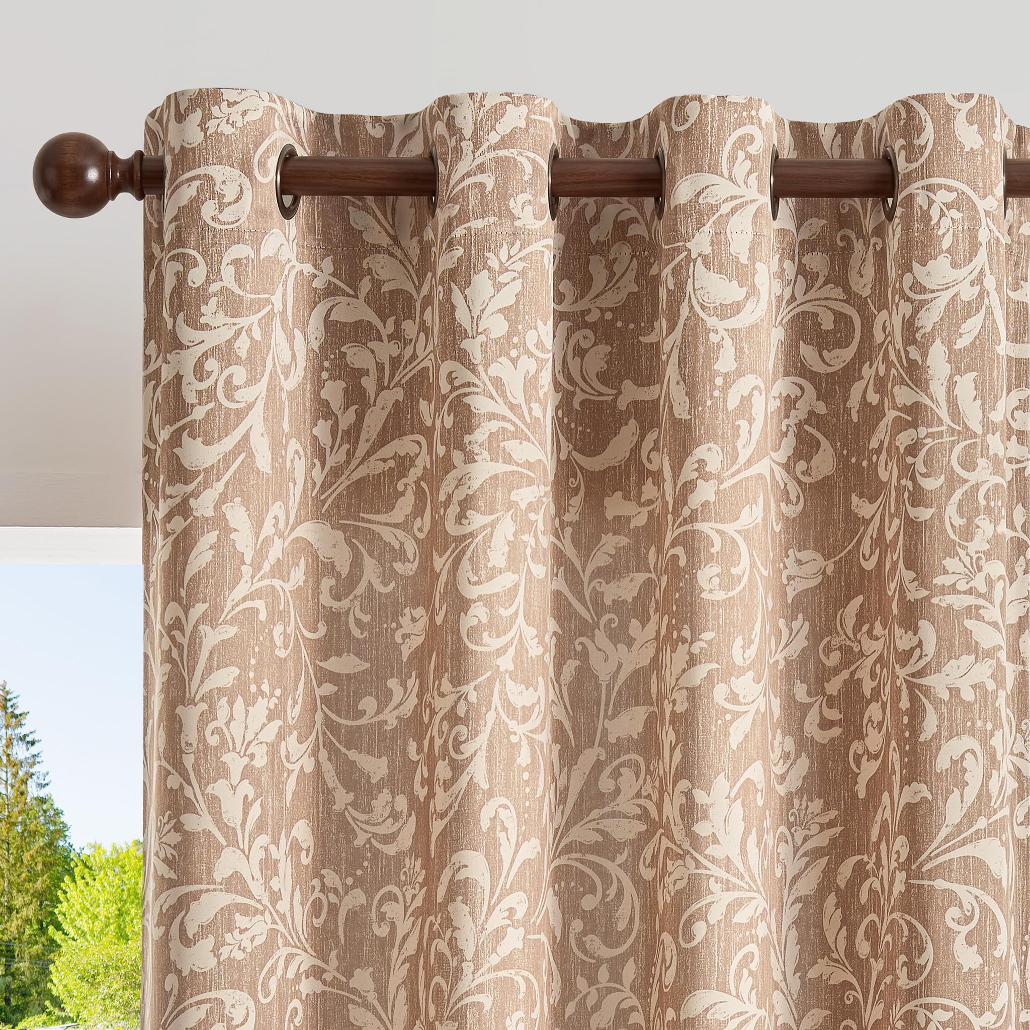 jinchan Vintage Curtains 84 Inch Long Cream Scroll Floral Dusty Blue Curtians for Living Room Bedroom Room Darkenign Drapes Thermal Insulated Classic Traditional Privacy Grommet Top 2 Panels