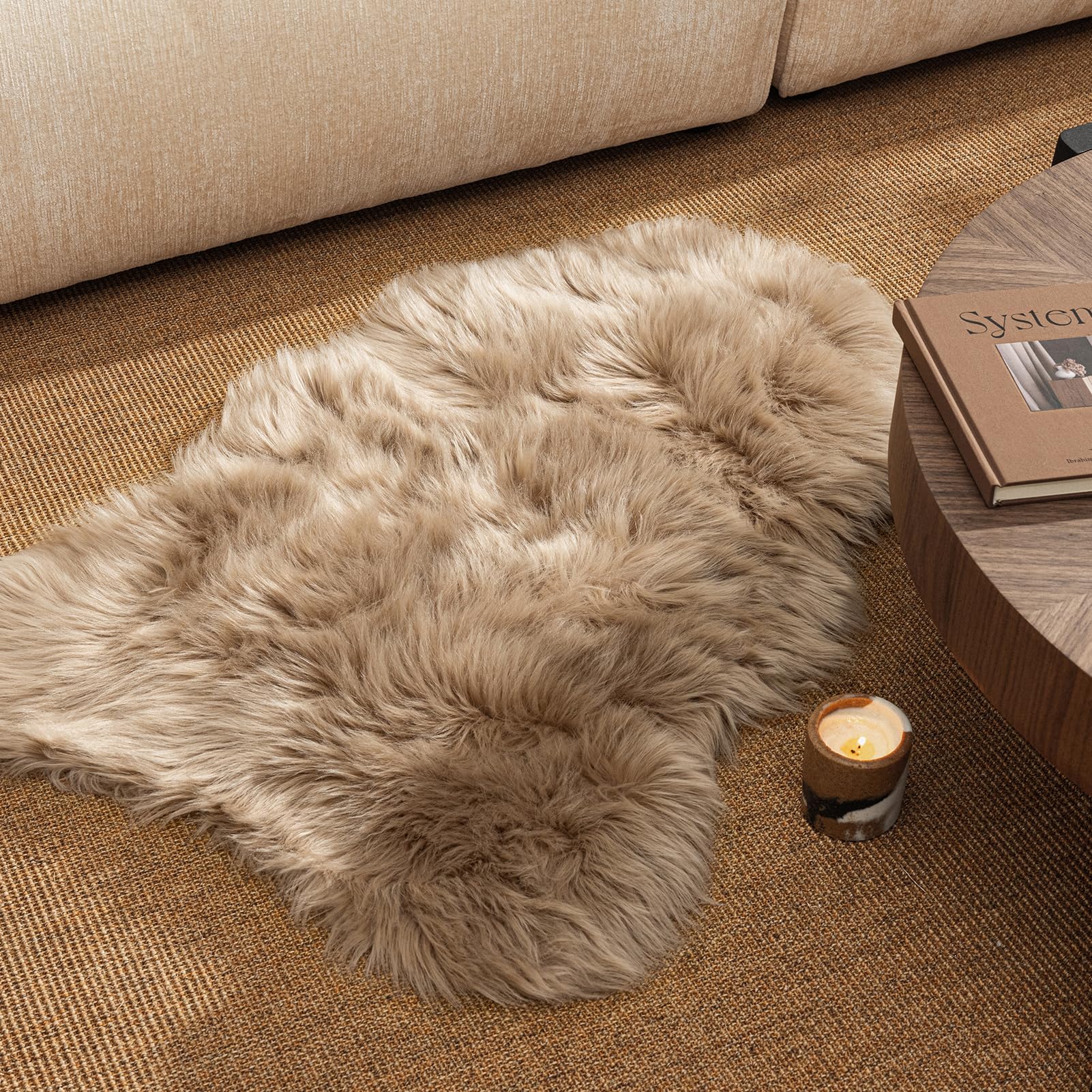 4×4ft White Fluffy Faux Fur Rug, Washable Shag Area Rug for Home Decor
