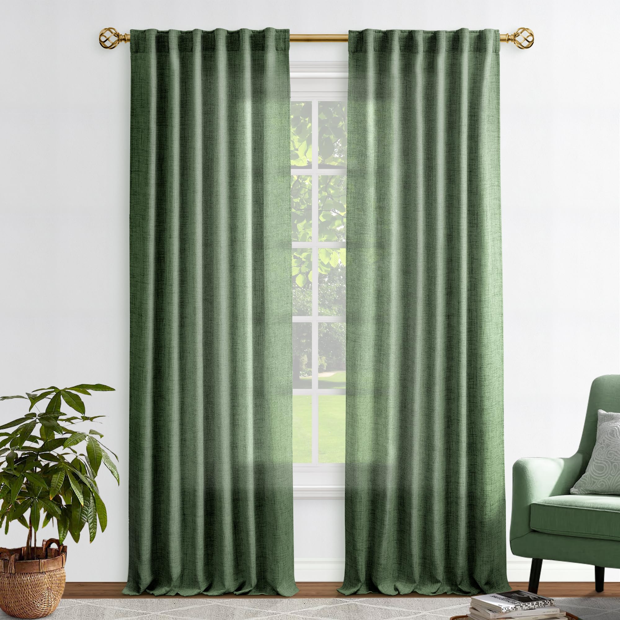 Natural Linen Back Tab Curtains 92 inch Long 2 Panels Set for Living Room Semi Sheer Light Filtering Window Drape Neutral Country Farmhouse Boho Curtains for Bedroom Cream Beige